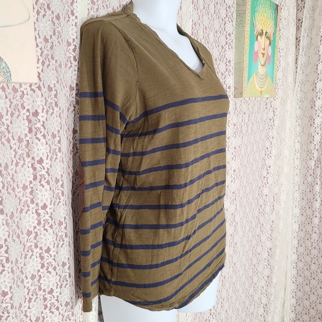Orvis Orvis green navy striped 3/4 sleeve top size large Size L / US 10 / IT 46 - 2 Thumbnail