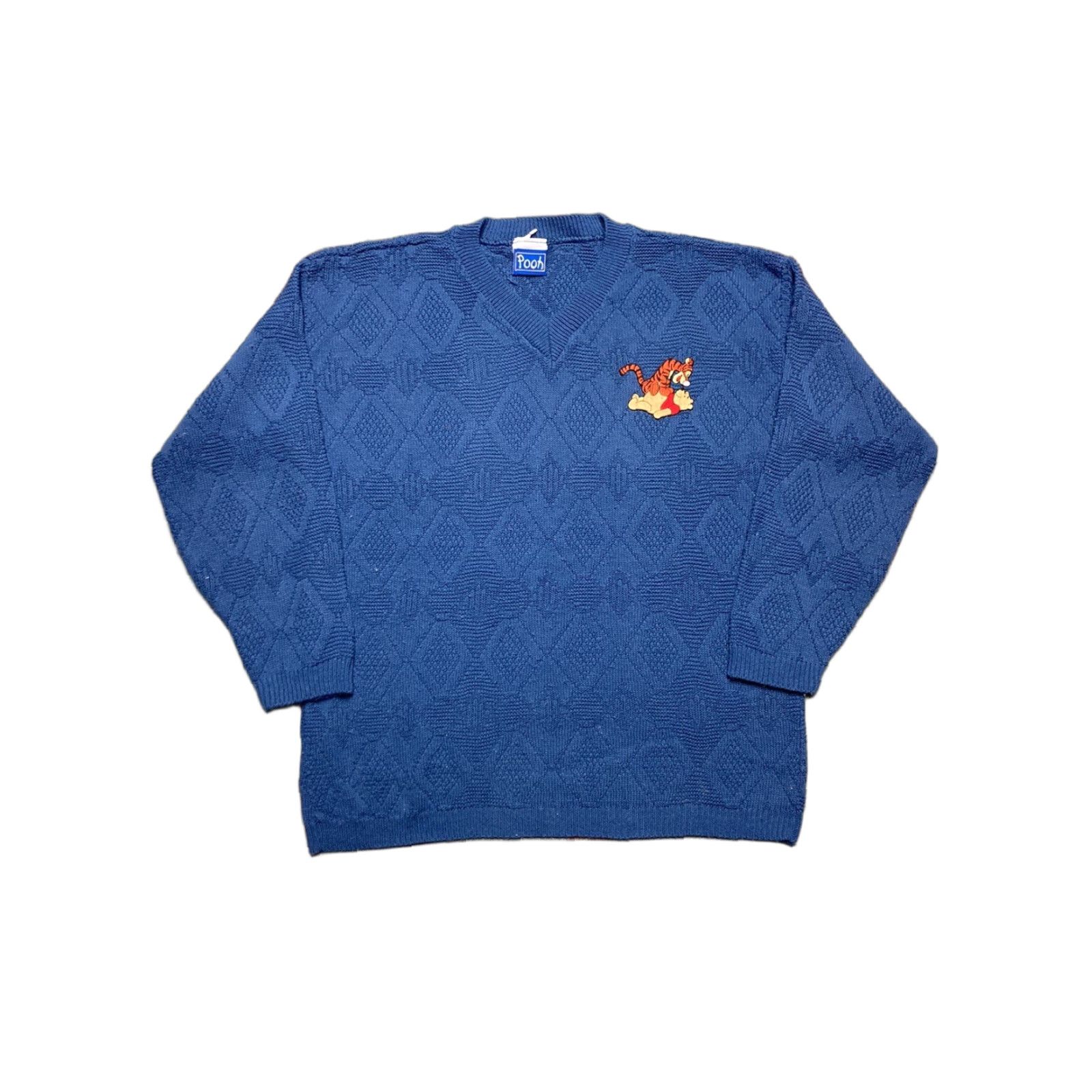 Vintage VINTAGE Winnie the Pooh cable-knit sweater v-neck Women L Blue Cartoon Pullover Size L / US 10 / IT 46 - 1 Thumbnail