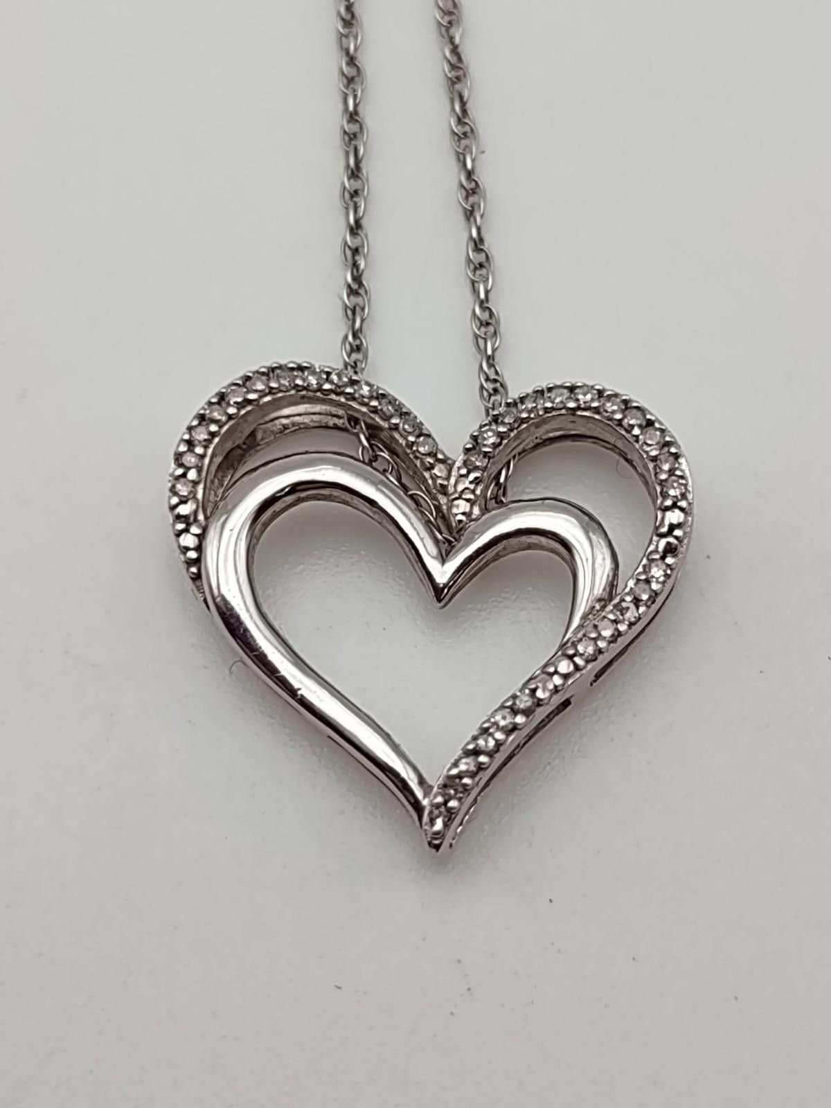 The Unbranded Brand Sterling Silver Double Heart Necklace 925 18” Valentine Size ONE SIZE - 1 Thumbnail