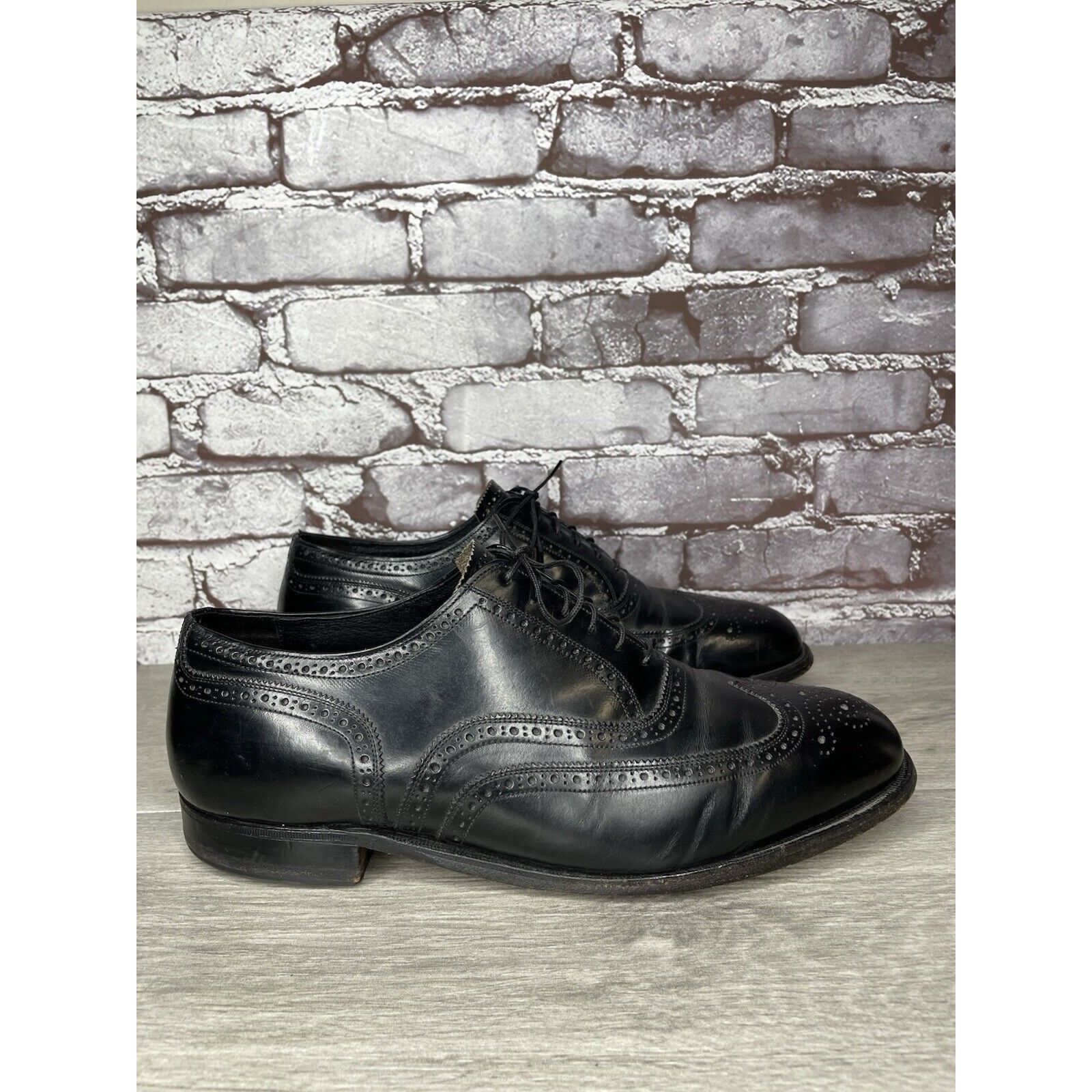 Other French Shriner Sterling Black Leather Wingtip Oxfords Shoes Size US 10.5 / EU 43-44 - 3 Thumbnail