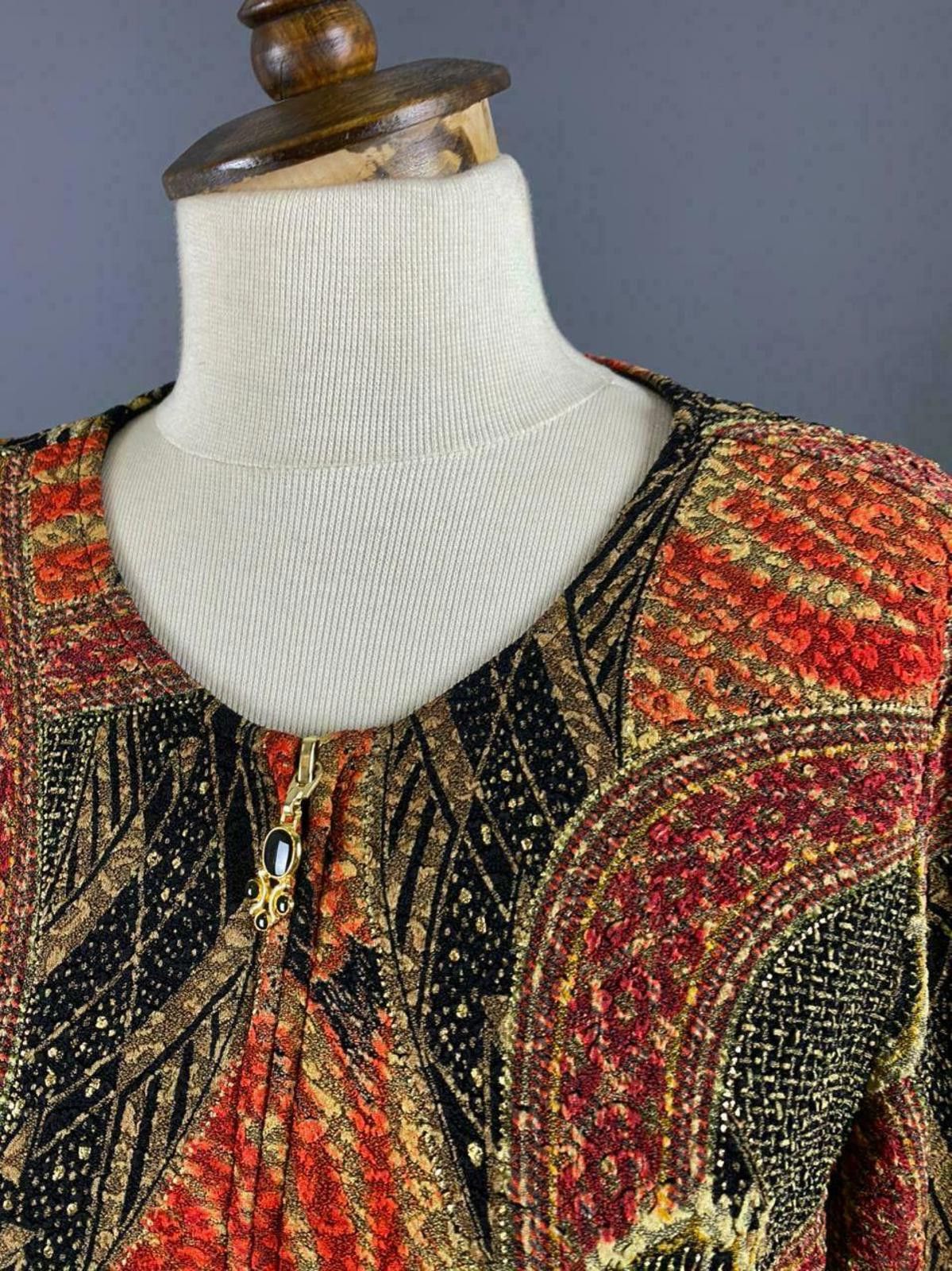 Designer Joseph Ribkoff Trend Kaftan Pring Crew Neck Zip Up Sweater Size M / US 6-8 / IT 42-44 - 3 Thumbnail