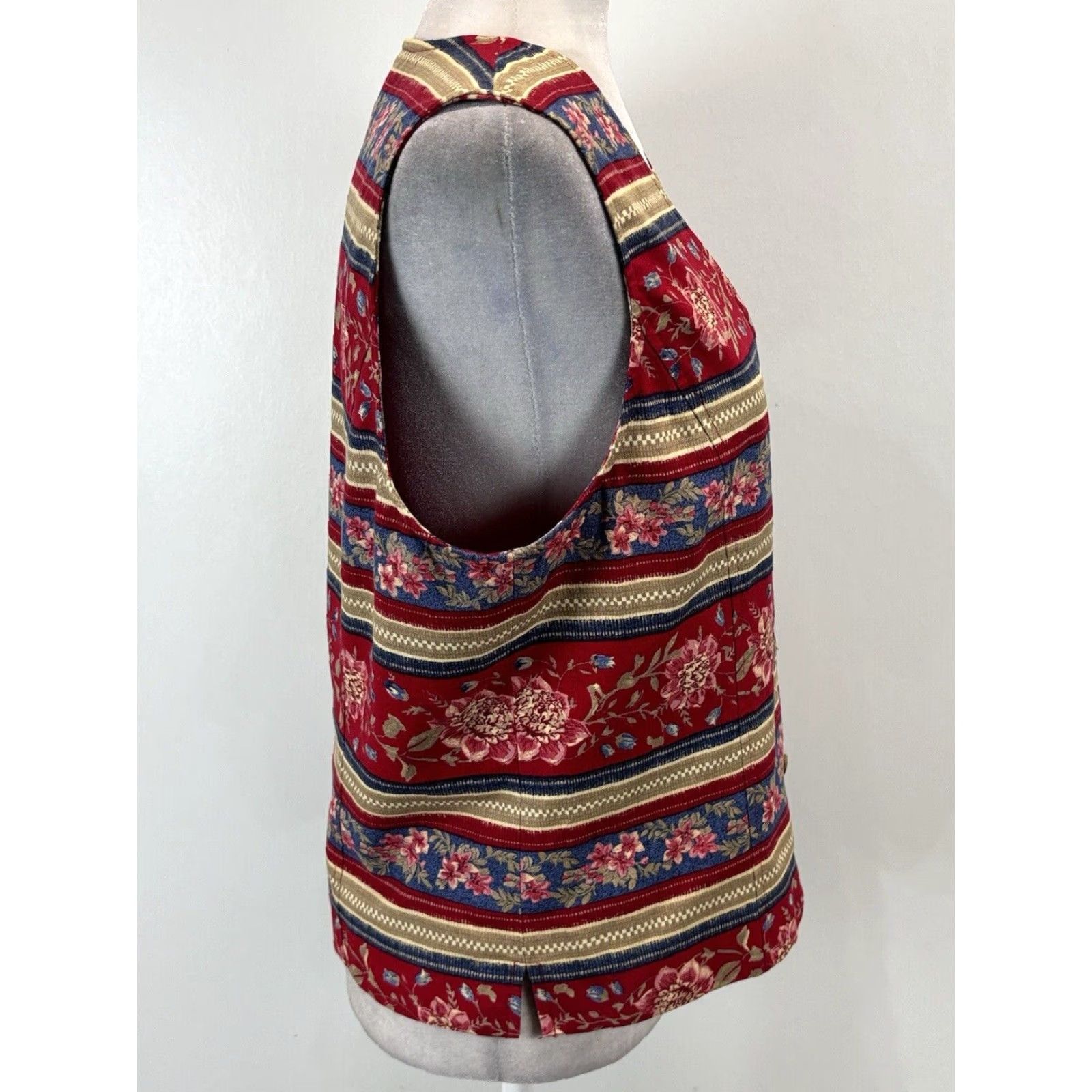Talbots VINTAGE Talbots Floral Cotton Vest Medium Women's 90s Red Size M / US 6-8 / IT 42-44 - 4 Thumbnail