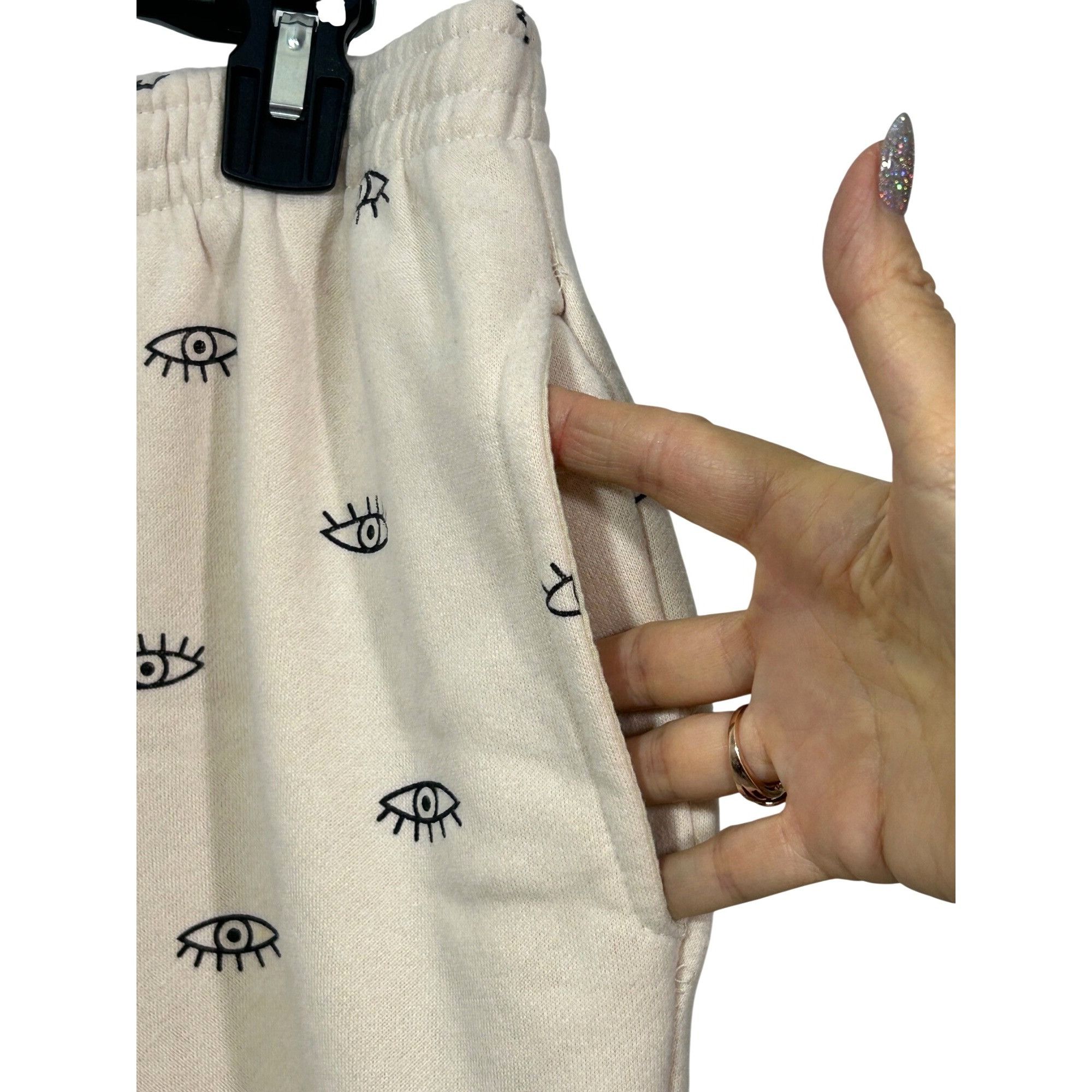 Other Adika Women’s Cream Sweatpants L Graphic Eye Pattern Joggers Size 33" - 3 Thumbnail