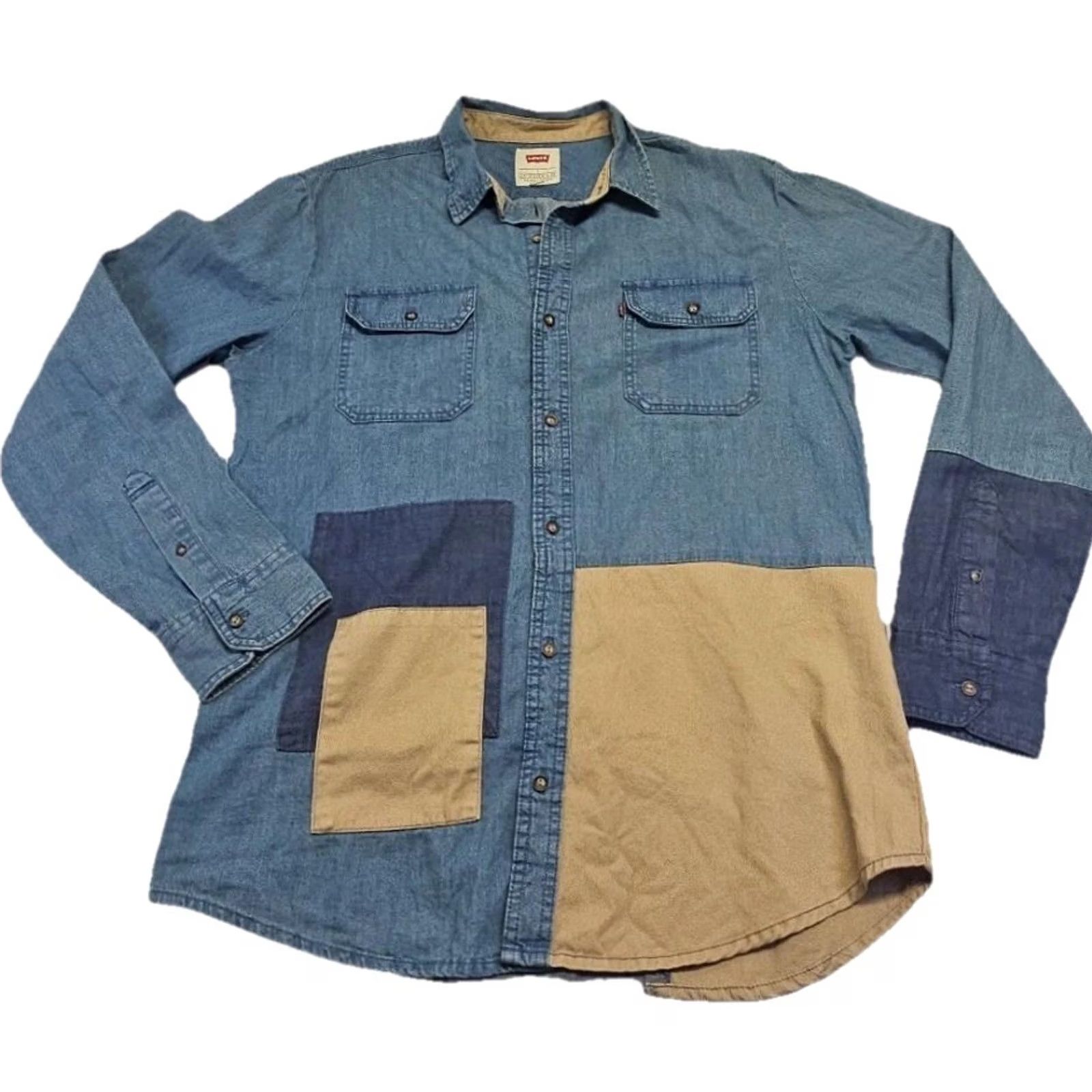 Levi's Levi’s Patchwork Chambray Shirt Mens L Colorblock Denim Button Up Workwear Size US L / EU 52-54 / 3 - 2 Thumbnail