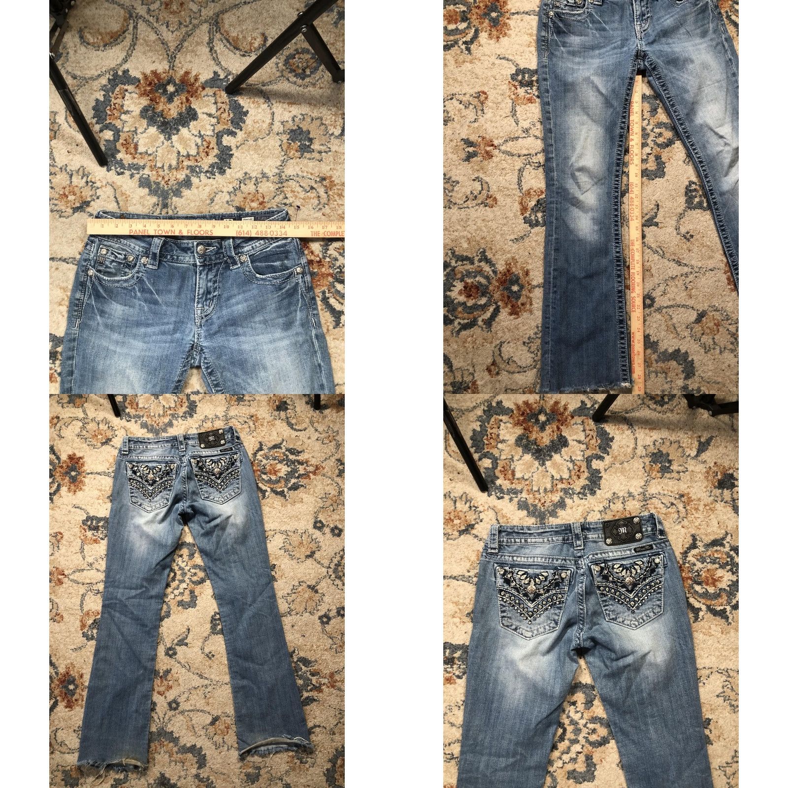 Miss Me Miss Me Jeans Womens 27 Blue Signature Bootcut Denim Back Pockets Embellished Rhinestone Studded Distressed Pockets Light Wash Leather? Size 27" / US 4 / IT 40 - 8 Thumbnail