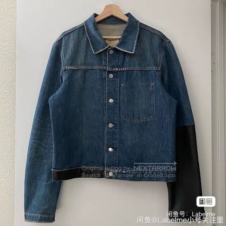 Helmut Lang leather sleeve denim jacket 48 | Grailed