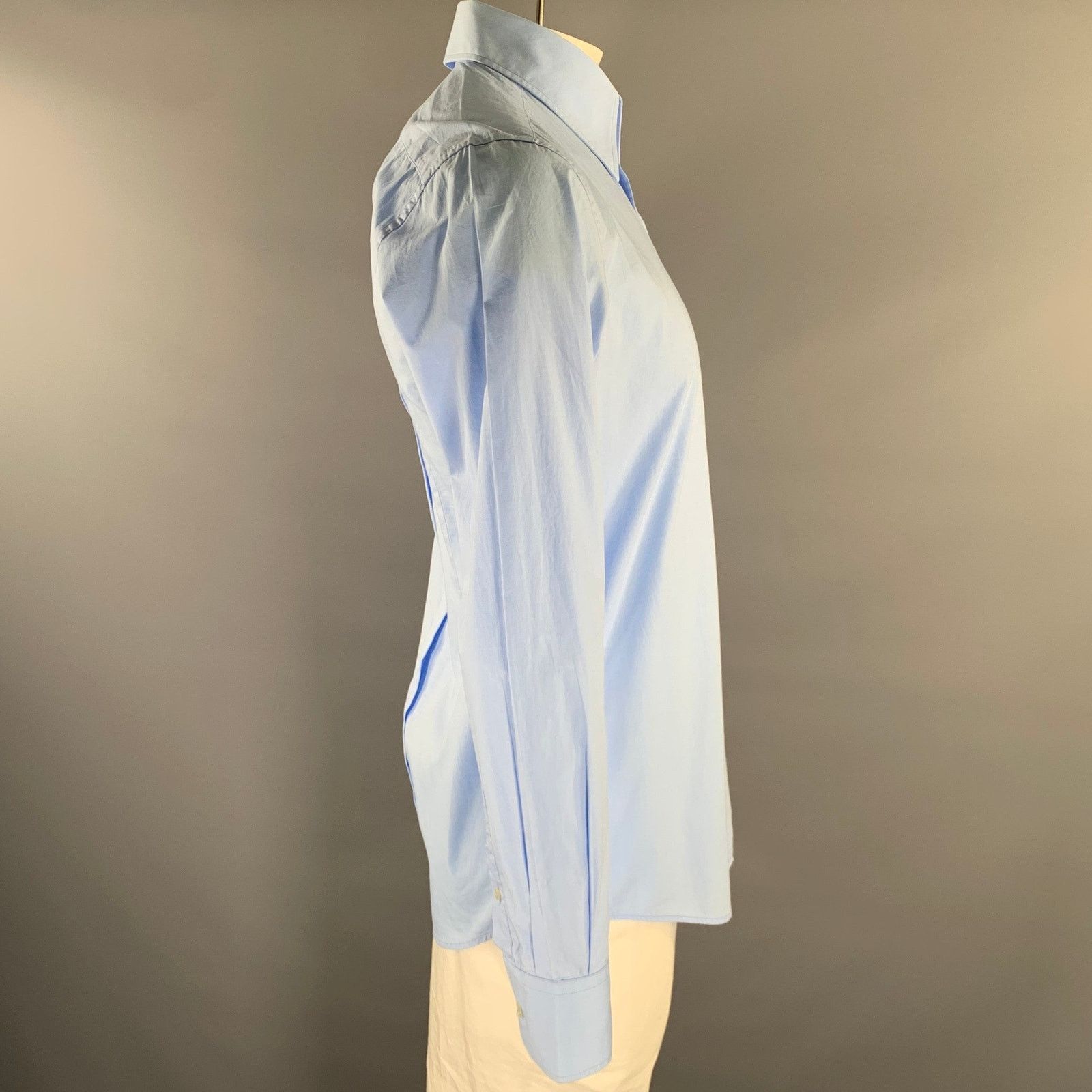 Dolce & Gabbana DOLCE & GABBANA Size L Blue Solid Cotton Long Sleeve Shirt Size US L / EU 52-54 / 3 - 3 Thumbnail
