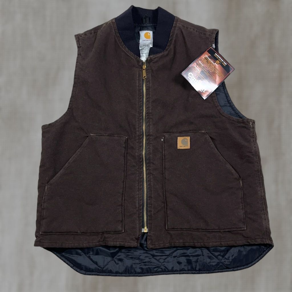 Carhartt VINTAGE Carhartt Vest Men L Brown Duck Canvas Quilt Lined VO2 DKB Full Zip Insulated Pockets Wool Pattern: Solid USA Theme: Hunting Mens Size US L / EU 52-54 / 3 - 1 Thumbnail