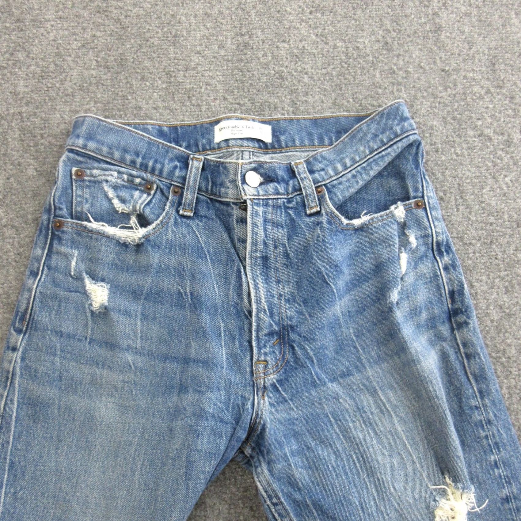 Abercrombie & Fitch Abercrombie & Fitch Jeans Womens 28 Blue The Mom High Rise Distressed Ripped Jeans Distressed WW Mens Women Girls Size 28" / US 6 / IT 42 - 4 Thumbnail