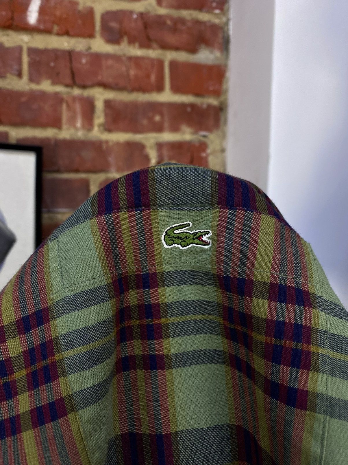 Lacoste × Vintage Vintage Men's Lacoste Chemise Plaid Green Long Sleeve Shirt Size US XL / EU 56 / 4 - 9 Thumbnail