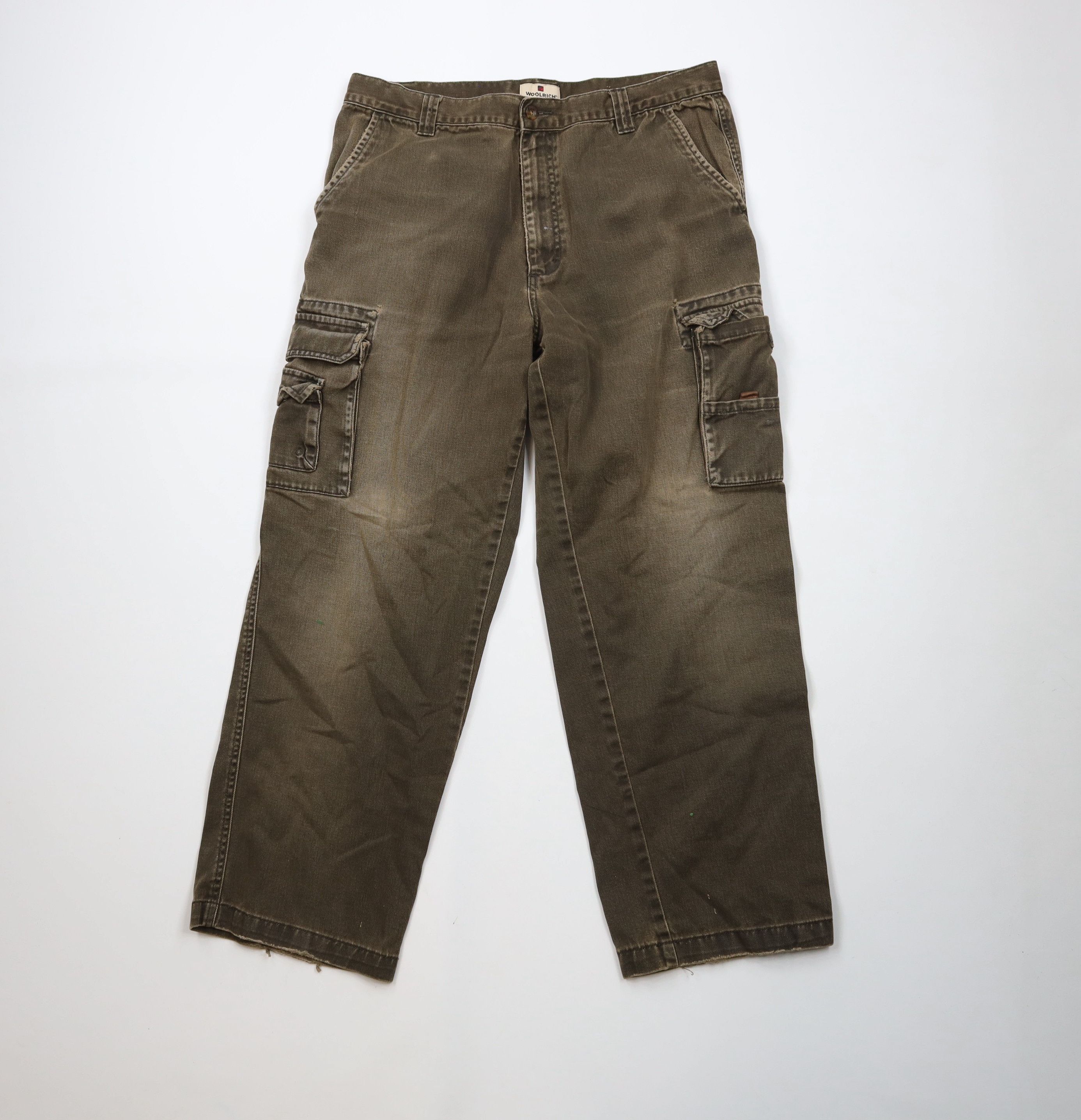 Vintage 90s Woolrich Wide Leg Denim Cargo Jeans Breen Cotton