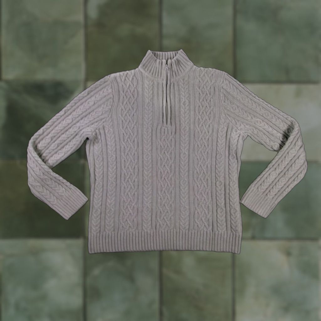 Croft & Barrow Croft & Barrow Sweater Women L Green Cable Knit Mock Neck Half Zip Cozy pulled back to front for search Size L / US 10 / IT 46 - 1 Thumbnail