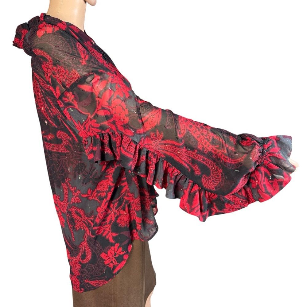 Chicos New Chico's Ruffle Detail Long Sleeve Chiffon Shirt Size 3 Size XL / US 12-14 / IT 48-50 - 4 Thumbnail