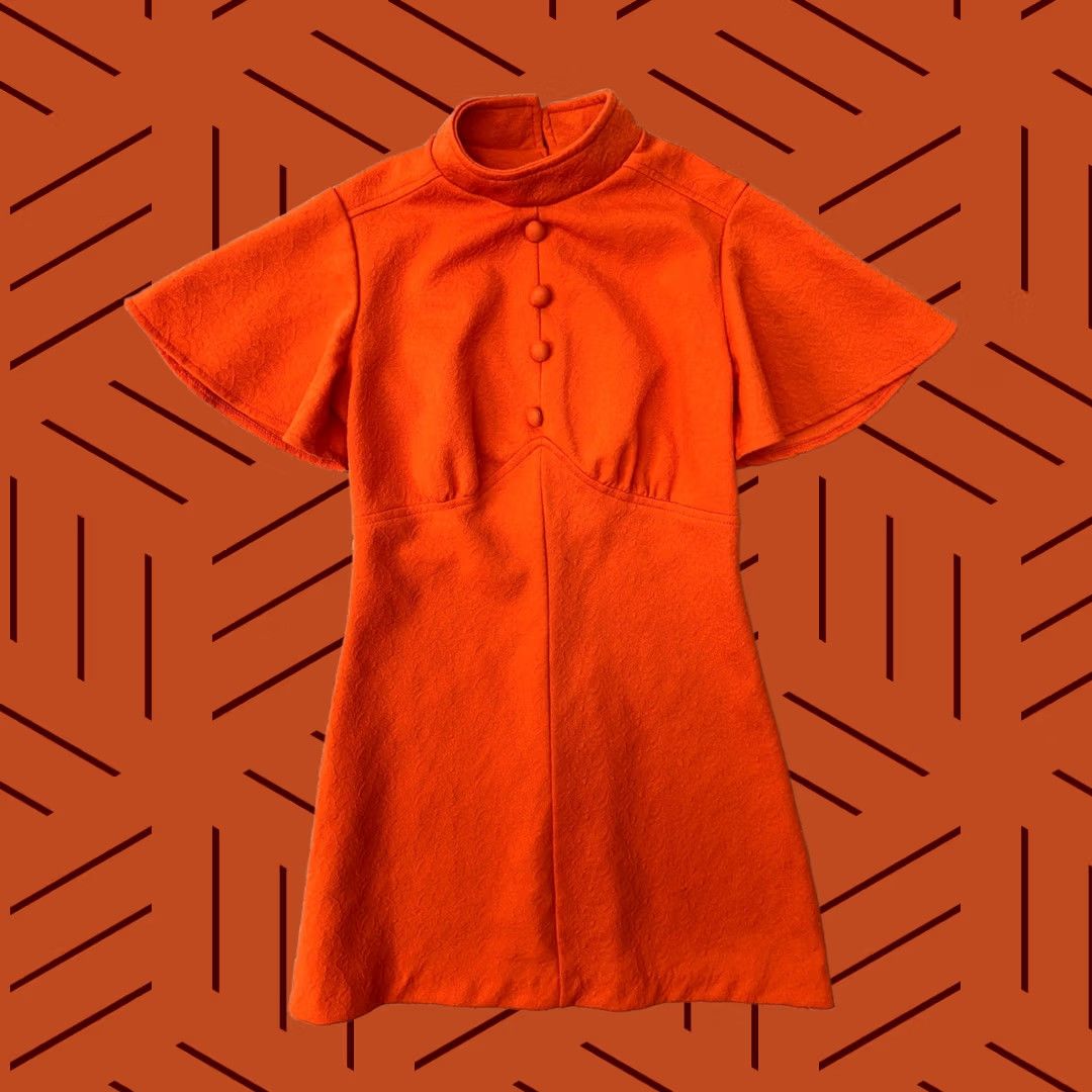 Vintage True Vintage 1960s Dress Orange Flutter Sleeve Mock Neck Retro Girls Small Size ONE SIZE - 1 Thumbnail