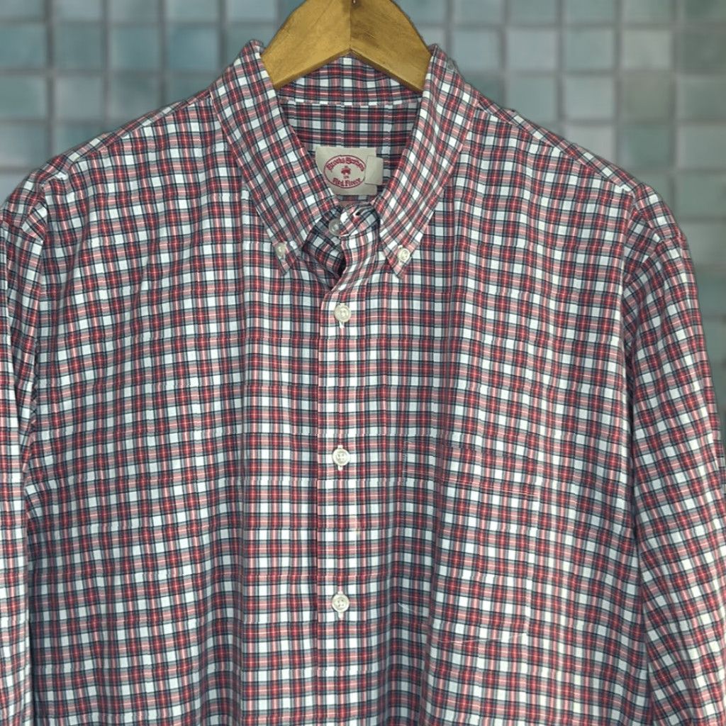 Brooks Brothers Brooks Brothers Red Fleece Dress Shirt Multicolor Check Long Sleeve Mens XXL Size 48R - 1 Thumbnail