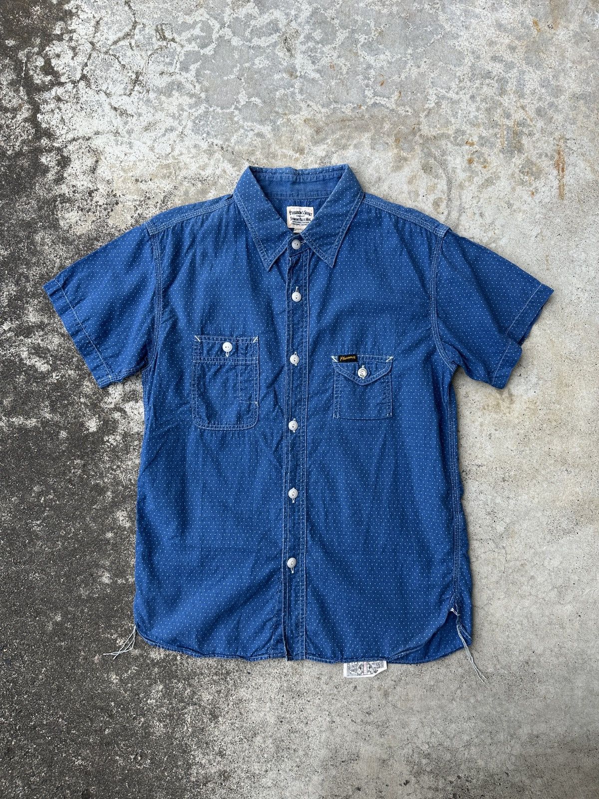 Pherrow's STORMY BLUE Union polka dotted indigo cotton work shirt Size US S / EU 44-46 / 1 - 1 Thumbnail