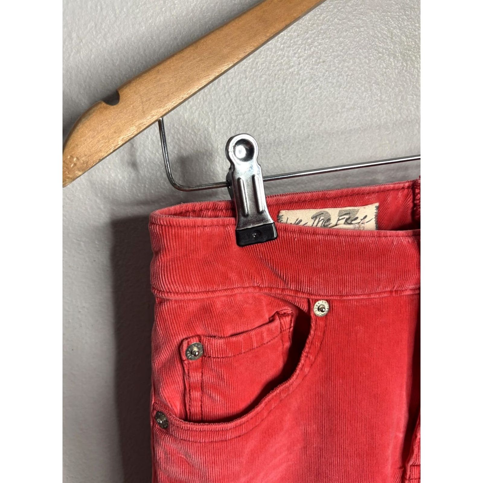 Vintage We The Free Corduroy Flare Pants Womens 27 Red High Rise Raw Hem Lace Up Boho Size 27" / US 4 / IT 40 - 3 Thumbnail