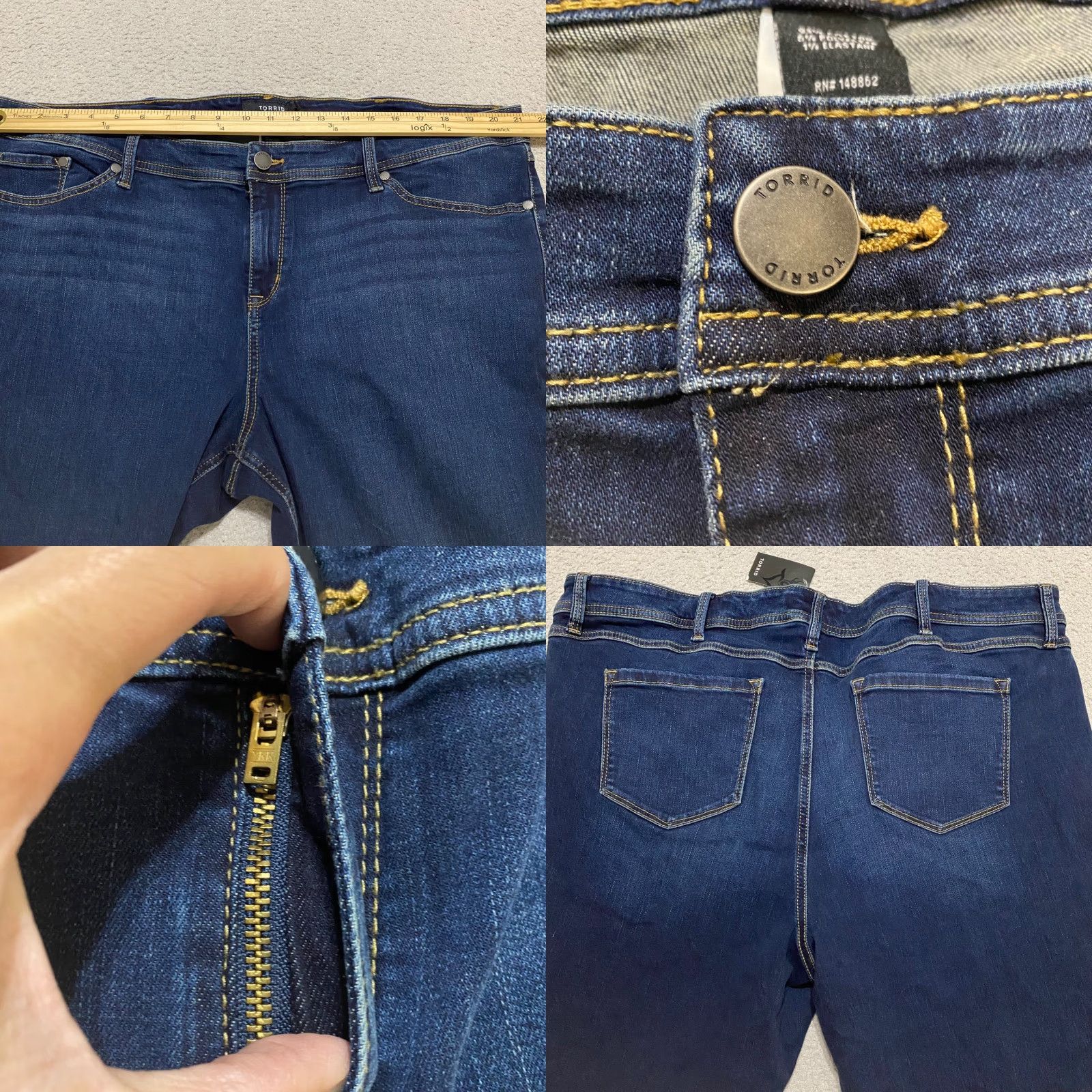 Torrid NWT Torrid Jeans 24 Plus Blue Denim Dark Wash High Rise Flared 5-Pocket Stretch Cotton Blend Spandex 29 in Inseam Womens Boys? Size 42" / US 20 - 8 Thumbnail