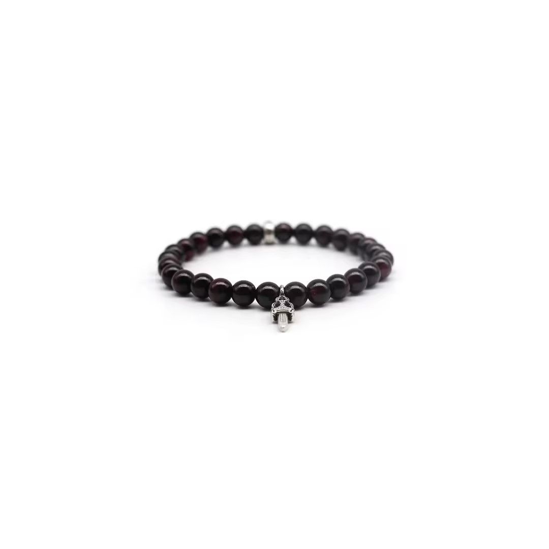 Chrome Hearts Chrome Hearts 6mm Garnet 2 Silver Beaded Dagger Bracelet Size ONE SIZE - 2 Thumbnail