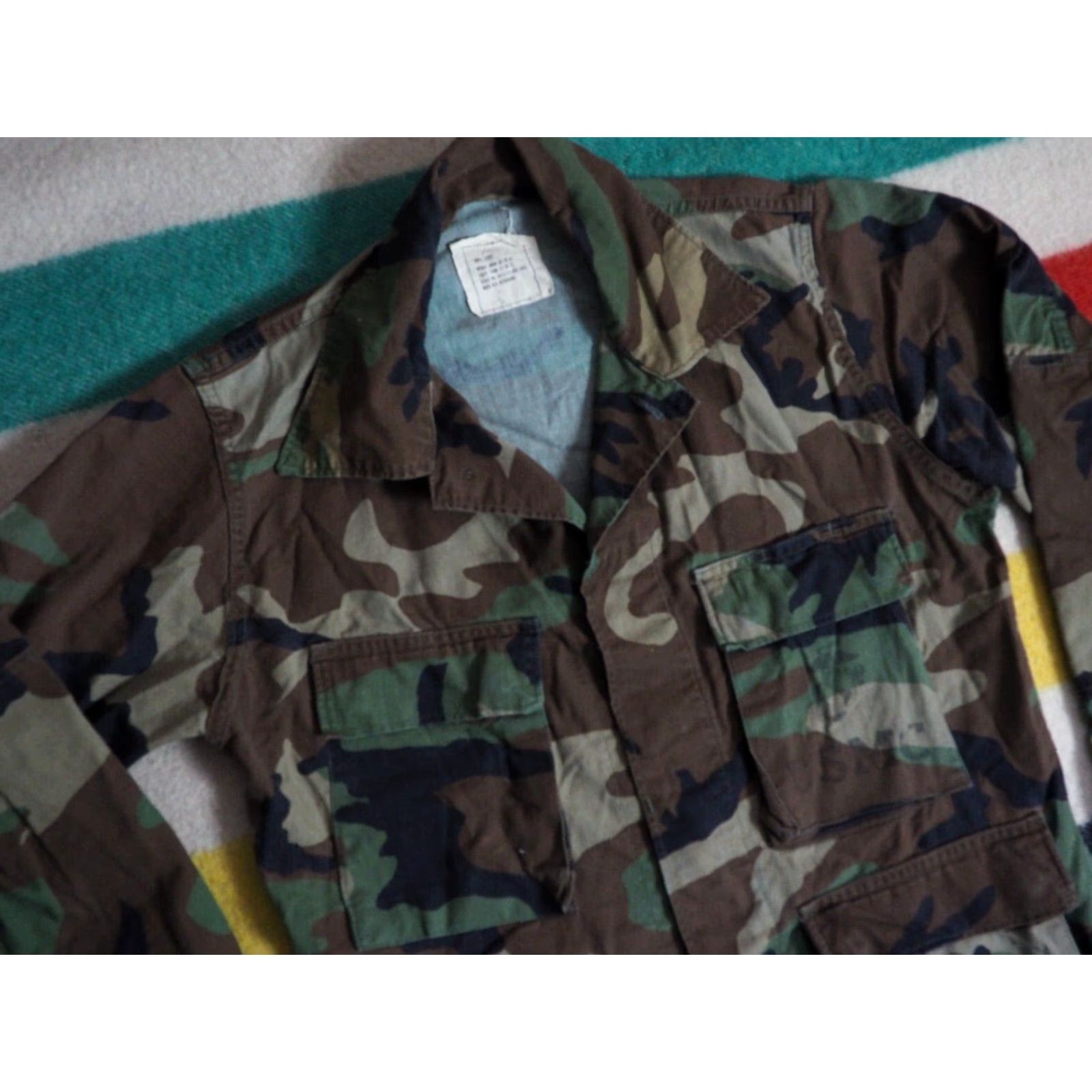 Vintage VTG 80s US Military BDU USMC Stencil Marines Woodland Camo Button Jacket S Short Mens Regular Cotton Canvas Size US 29 - 5 Thumbnail