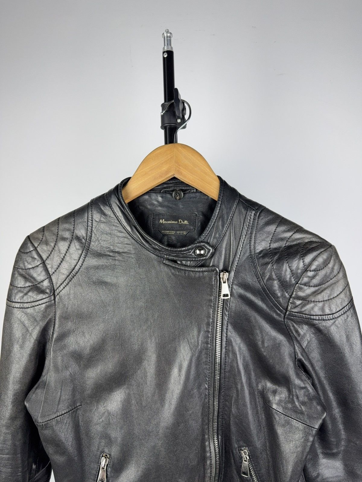 Massimo Dutti Vintage Genuine Leather MOTO BIKER Bomber Jacket Rock Punk Size L / US 10 / IT 46 - 2 Thumbnail