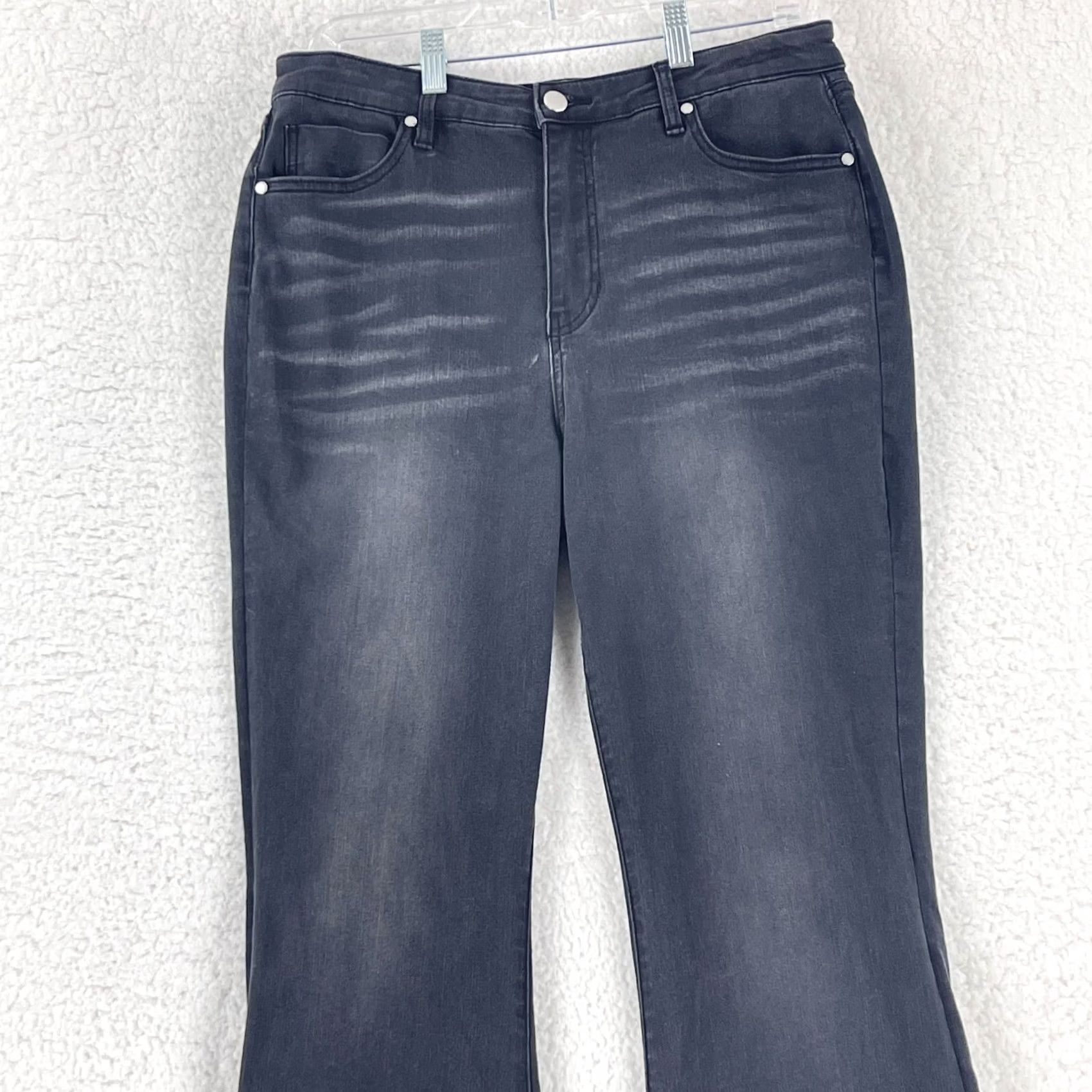 Vintage PTCL Black Denim Flare Jeans Womens 32 High Rise Stretch Casual Wide-Leg Regular Size 24" / US 00 / IT 34 - 2 Thumbnail