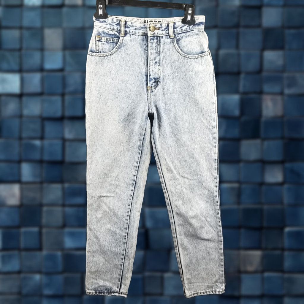 VINTAGE Get Used By Elie Jeans Woman 26X28 Denim Acid Wash Tapered Slim/Relaxed 5-Pocket Blue/White Denim 80s Womens