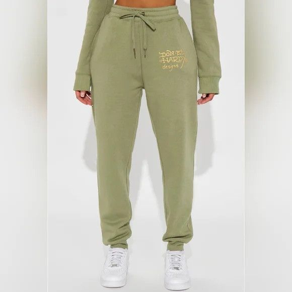 Ed Hardy Broken Hearts Sage Sweatsuit Coord Set Lounge Retro Y2K Size ONE SIZE - 3 Thumbnail