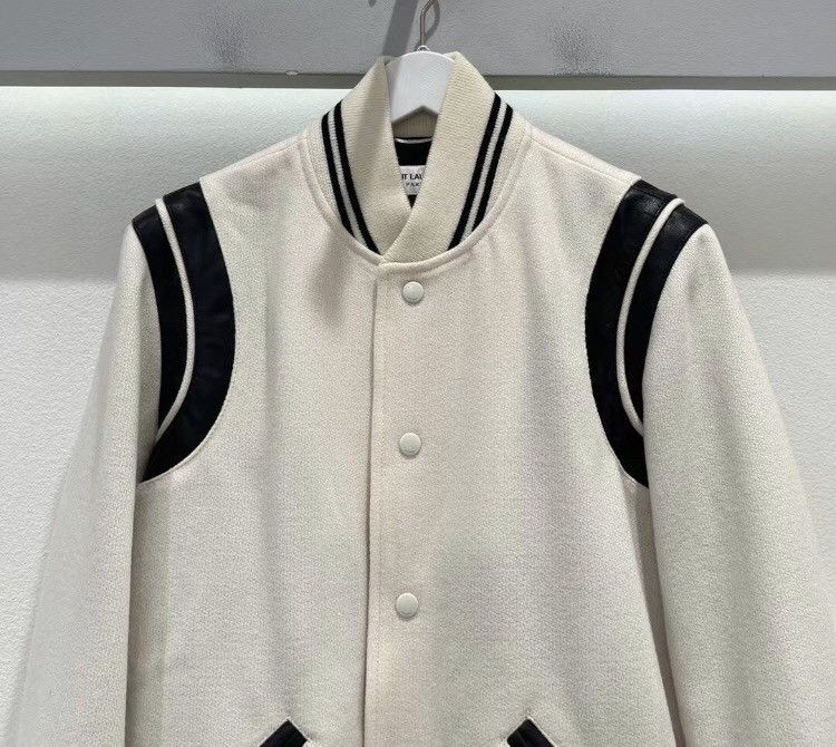 Saint Laurent Paris × Yves Saint Laurent Saint Laruent's latest white patchwork Teddy baseball jacket Size US XS / EU 42 / 0 - 3 Thumbnail