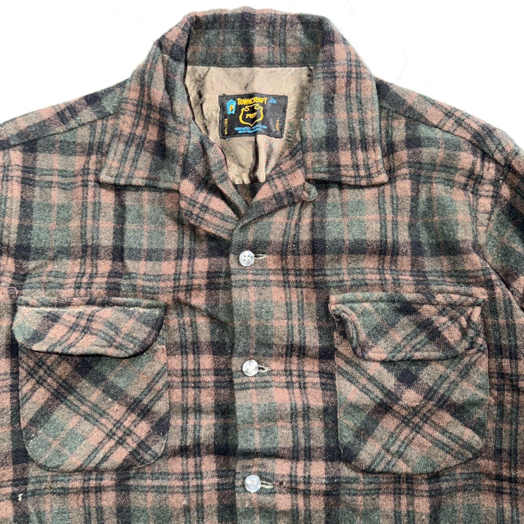 JCPenney VTG Penneys Shirt Brown Plaid Wool Button Collar Long Sleeve 60s Rockabilly Mens S Vintage Wool Nylon Flannel Button-Up Casual 1960s Size US S / EU 44-46 / 1 - 2 Thumbnail
