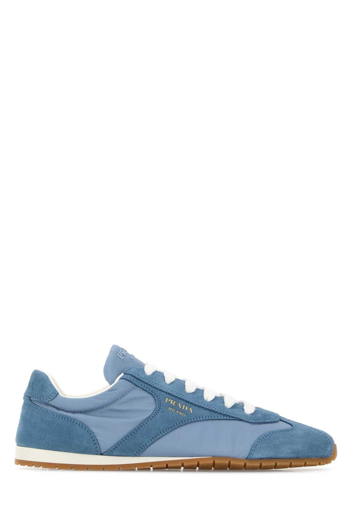 Light Blue Suede And Re-Nylon Sneakers