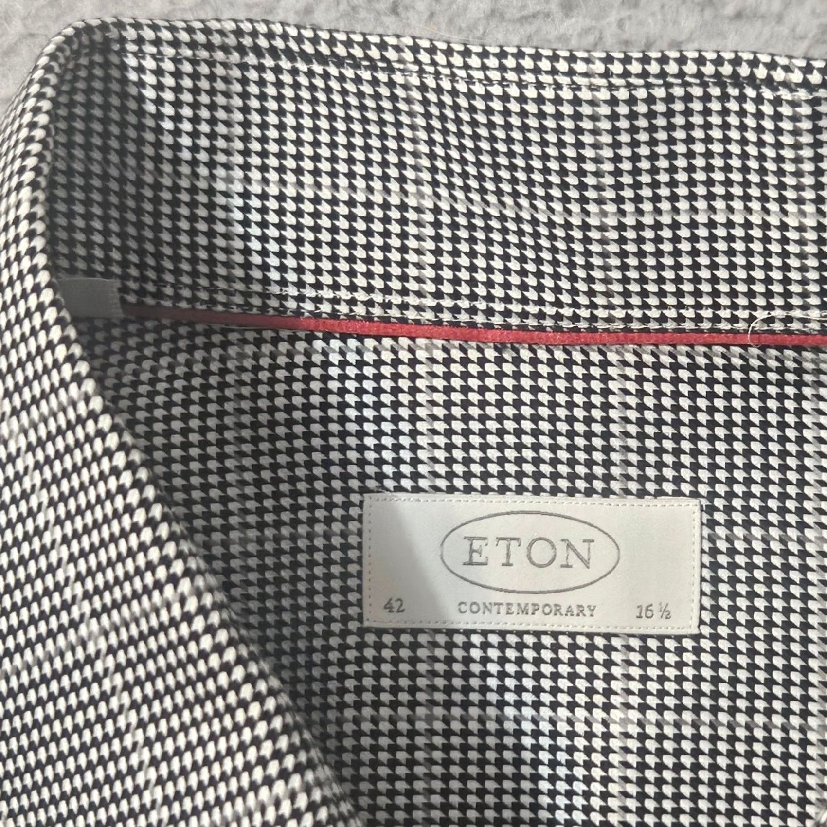 Eton Eton Mens Dress Shirt Gray Checkered Houndstooth Size 16.5x42 Size 46R - 4 Thumbnail