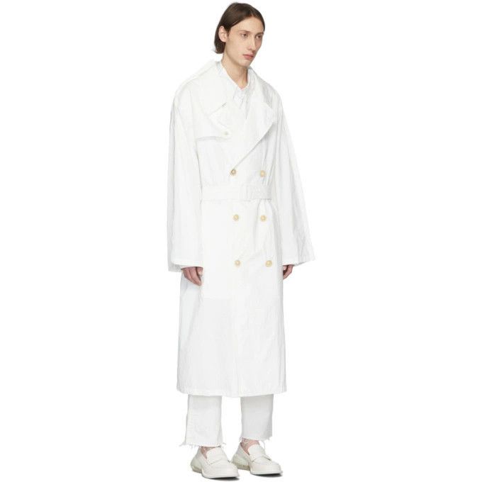 Maison Margiela o1y1124 Double-Breasted Nylon Coat in White Size US M / EU 48-50 / 2 - 2 Thumbnail