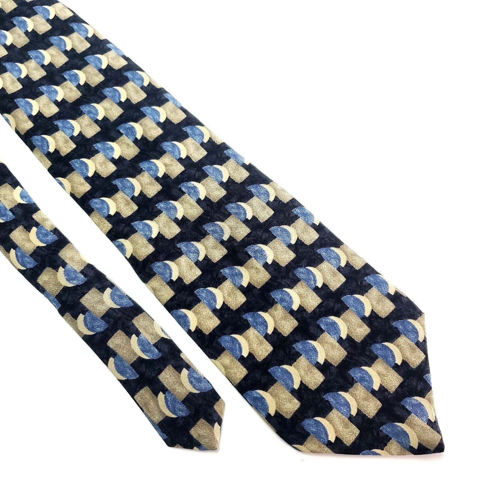 Henry Grethel Henry Grethel Silk Tie Print Blue Tan Wide Size ONE SIZE - 1 Thumbnail