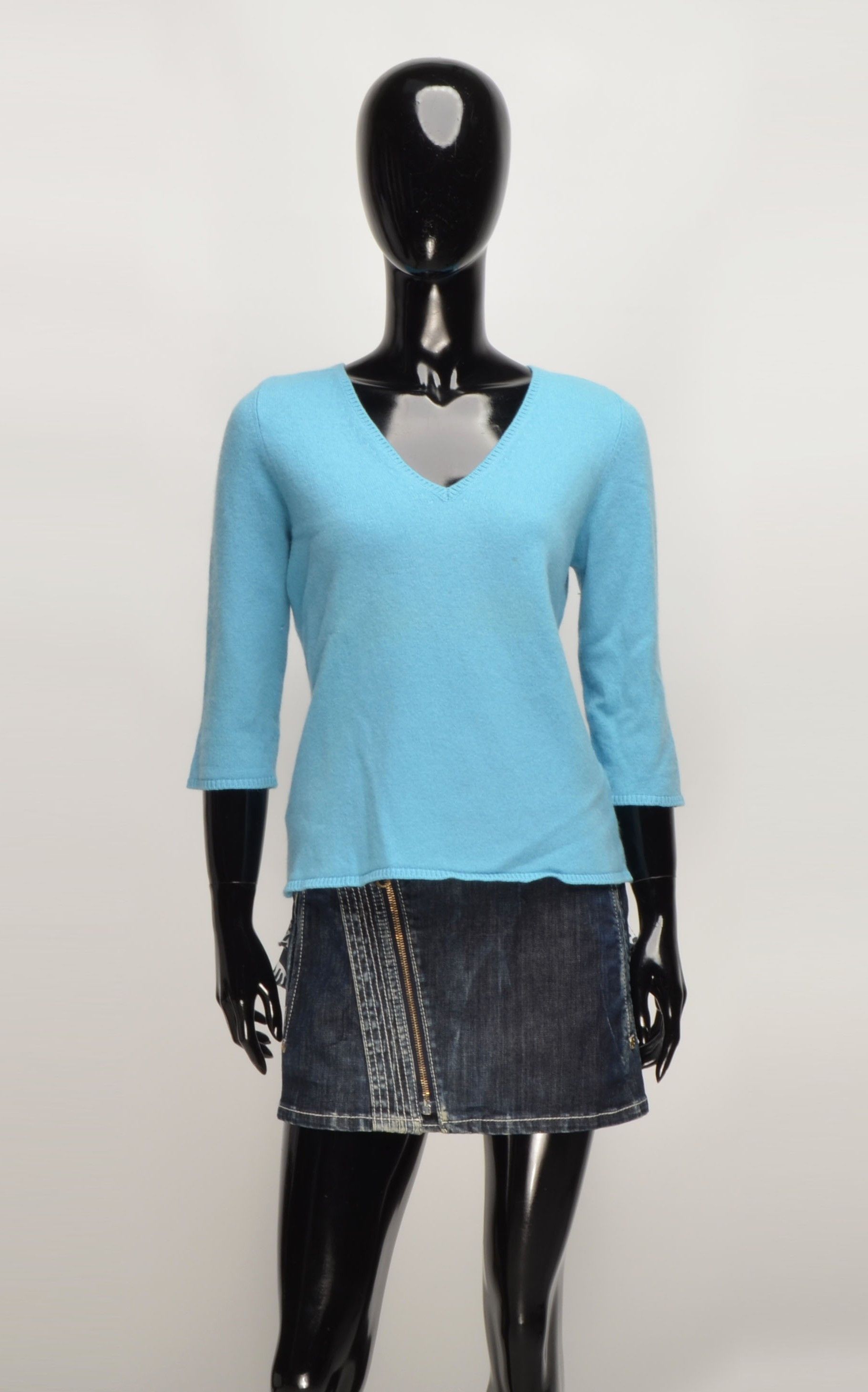 Malo Malo Women's Blue 3/4 Sleeve 100% Cashmere Sweater Size L / US 10 / IT 46 - 8 Thumbnail