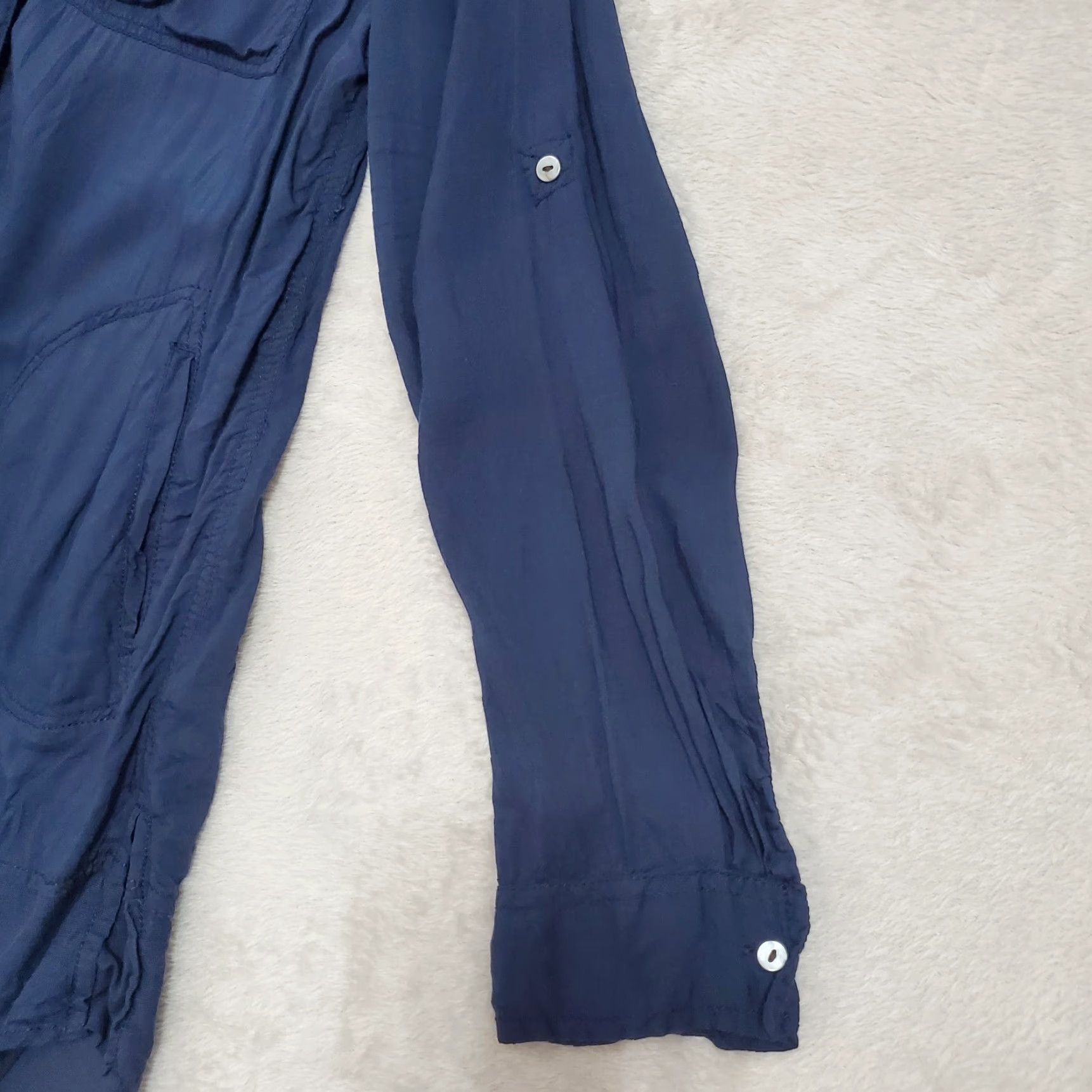Anthropologie Holding Horses Blouse Shirt Women's M Blue Roll Tab Sleeve Sheer Hem Button Top Size M / US 6-8 / IT 42-44 - 7 Thumbnail