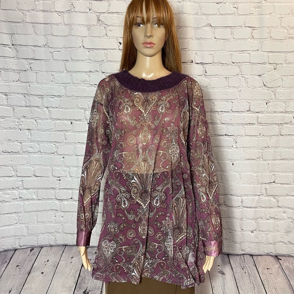 Other AJAY by LIU JO Long Sleeve Paisley Knit Neck Mesh Tunic Siz Size L / US 10 / IT 46 - 1 Thumbnail