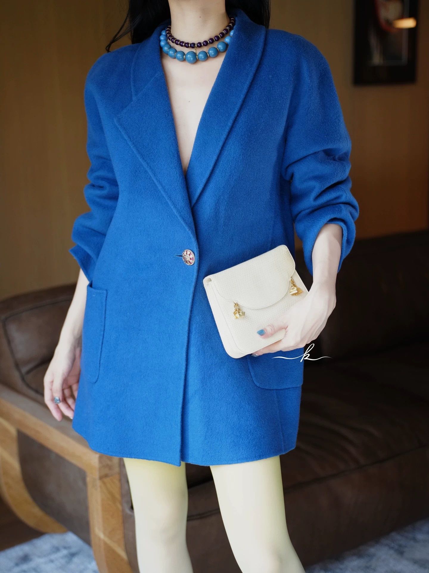 Other vntg royal blue wool asym lapel handmade short coat women's Size M / US 6-8 / IT 42-44 - 9 Thumbnail