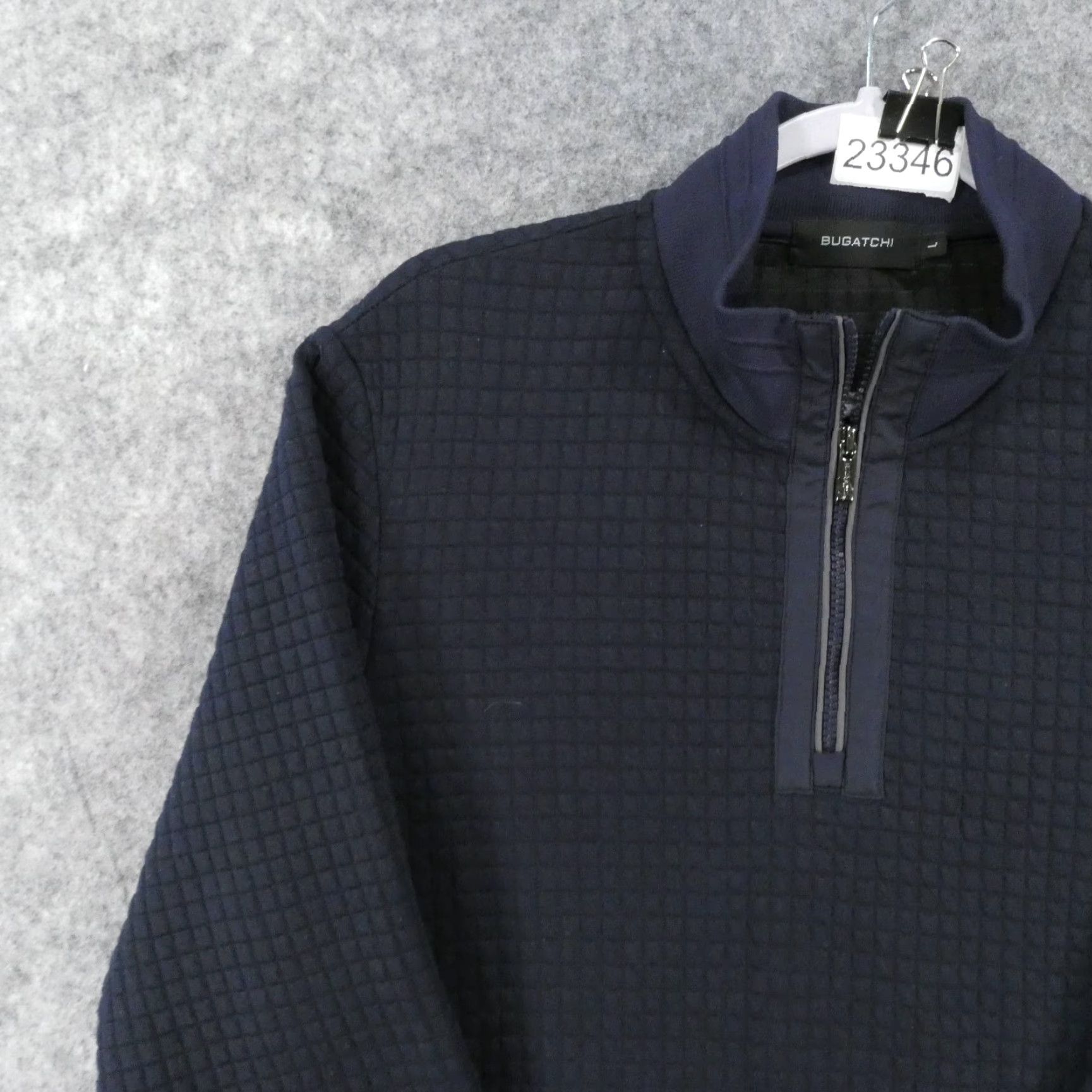 BUGATCHI BUGATCHI Mens Large Stretch Long Sleeve Navy 1/4 Zip Waffle Fleece Pullover Sweater Size US L / EU 52-54 / 3 - 3 Thumbnail