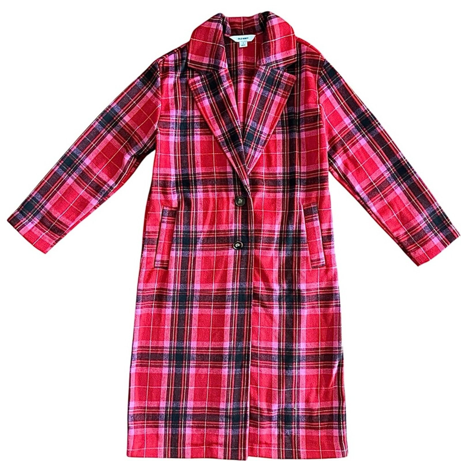 Old Navy Old Navy Red Plaid Coat Size S / US 4 / IT 40 - 1 Thumbnail