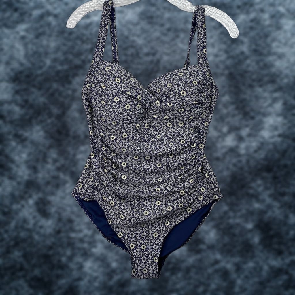 Vintage Nip Tuck One Piece Swimsuit Women’s Sz S Blue Floral Built-In Bra, Tummy Control, Spaghetti Strap, Adjustable Straps Size ONE SIZE - 1 Thumbnail