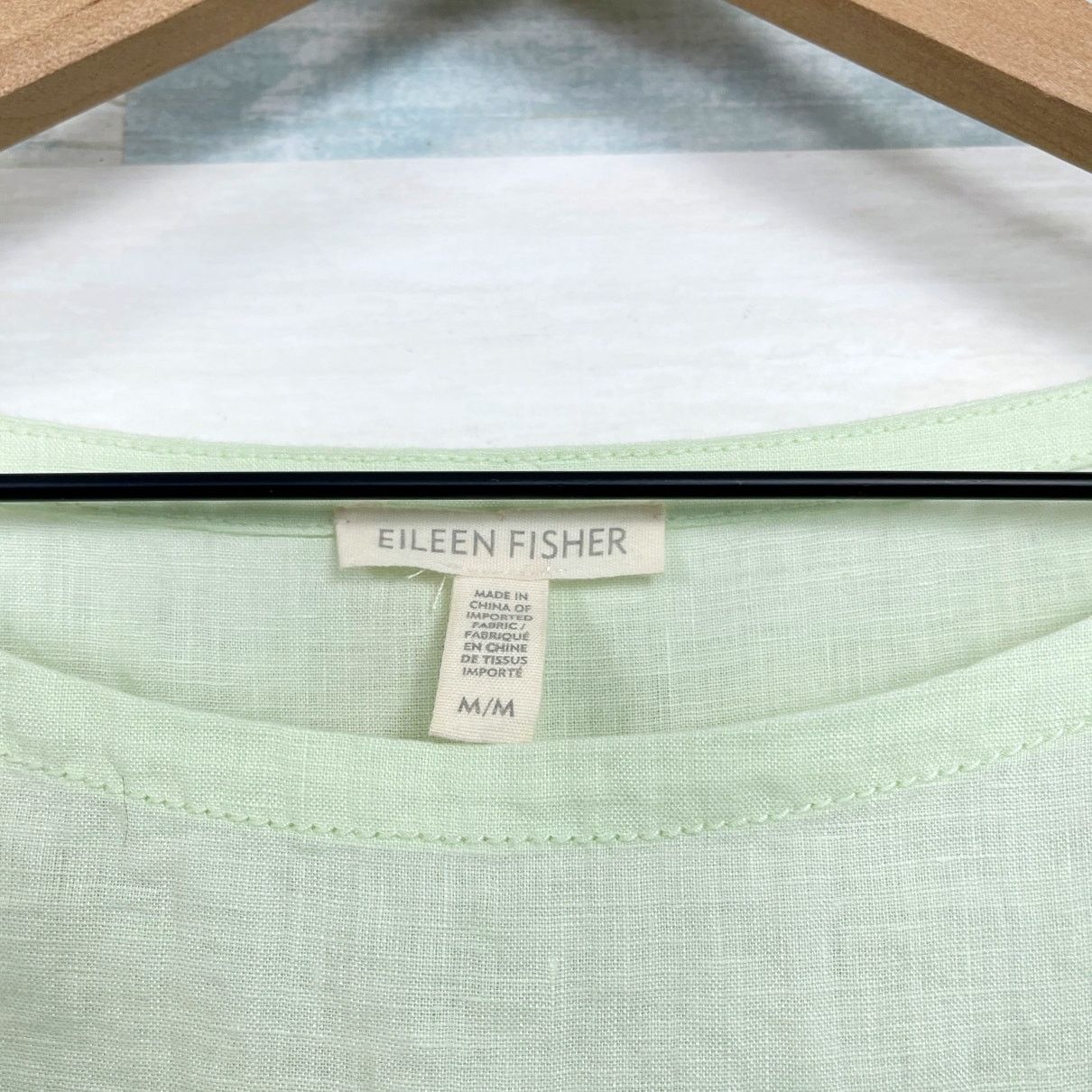 Eileen Fisher Organic Linen Top Green Lagenlook Womens M