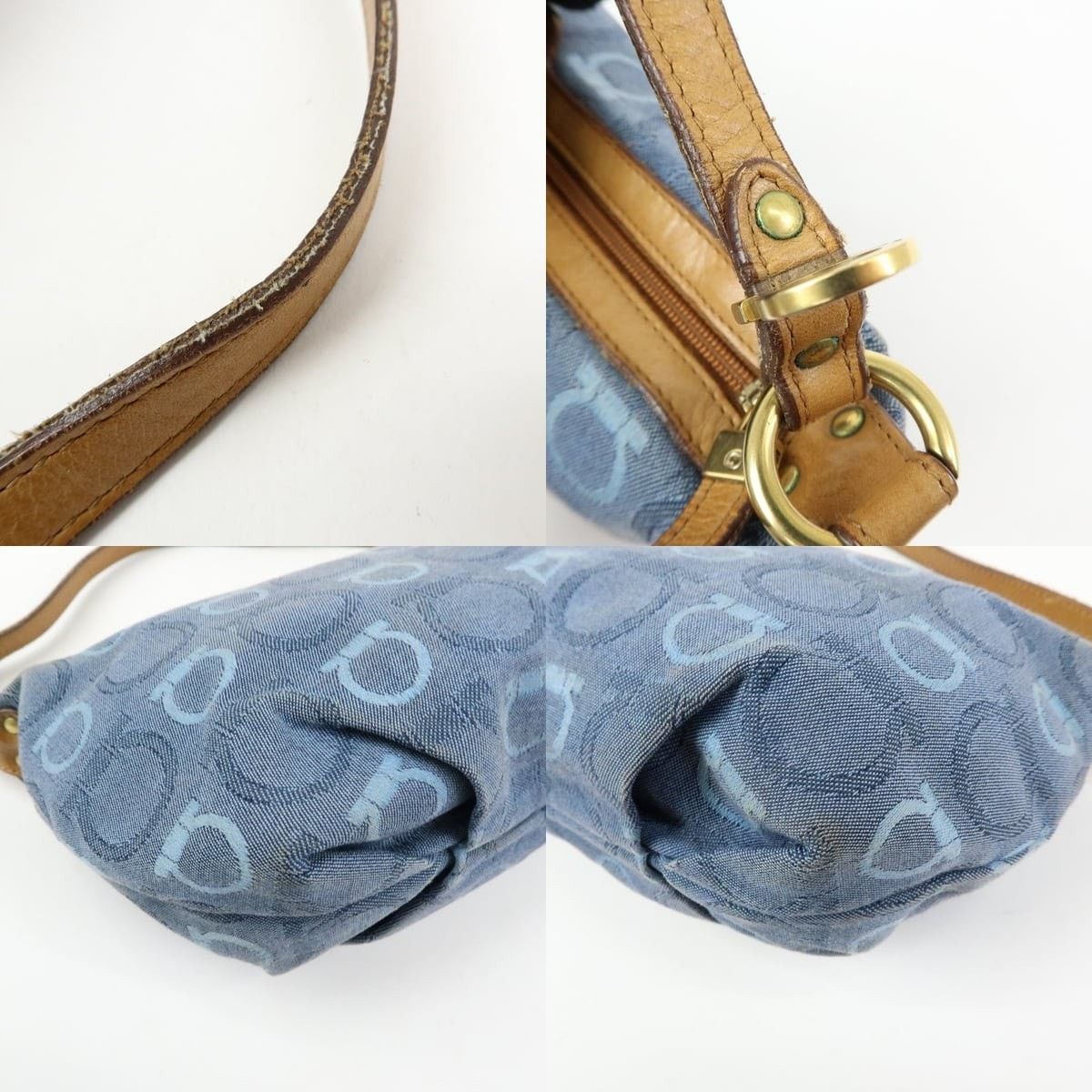 Salvatore Ferragamo Ferragamo Gancini Canvas & Leather Shoulder Bag Blue Size ONE SIZE - 4 Thumbnail