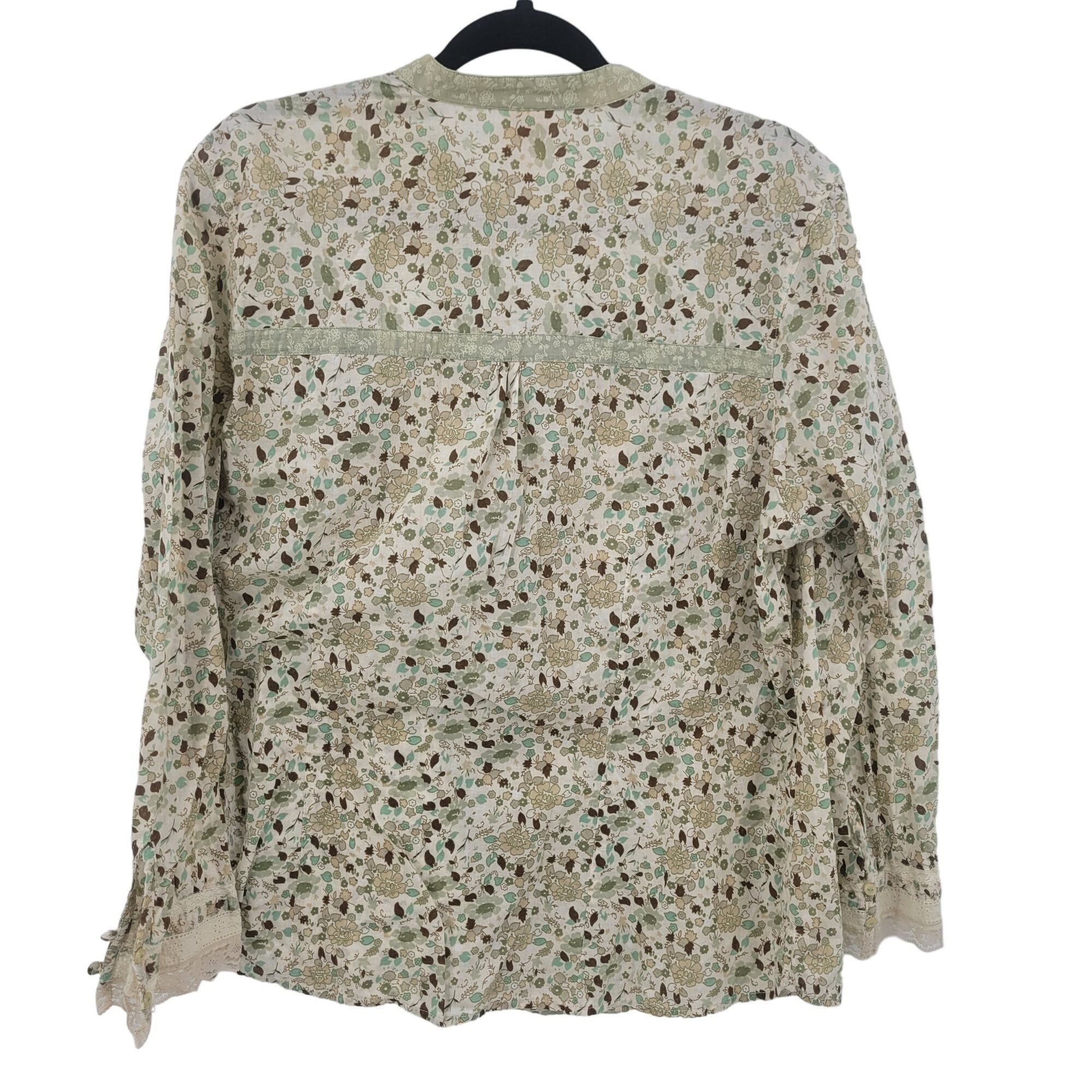 Faded Glory Vintage Ditsy Floral Blouse 18W/20W Green Lace Bib Button Size 3XL / US 20-22 - 9 Thumbnail