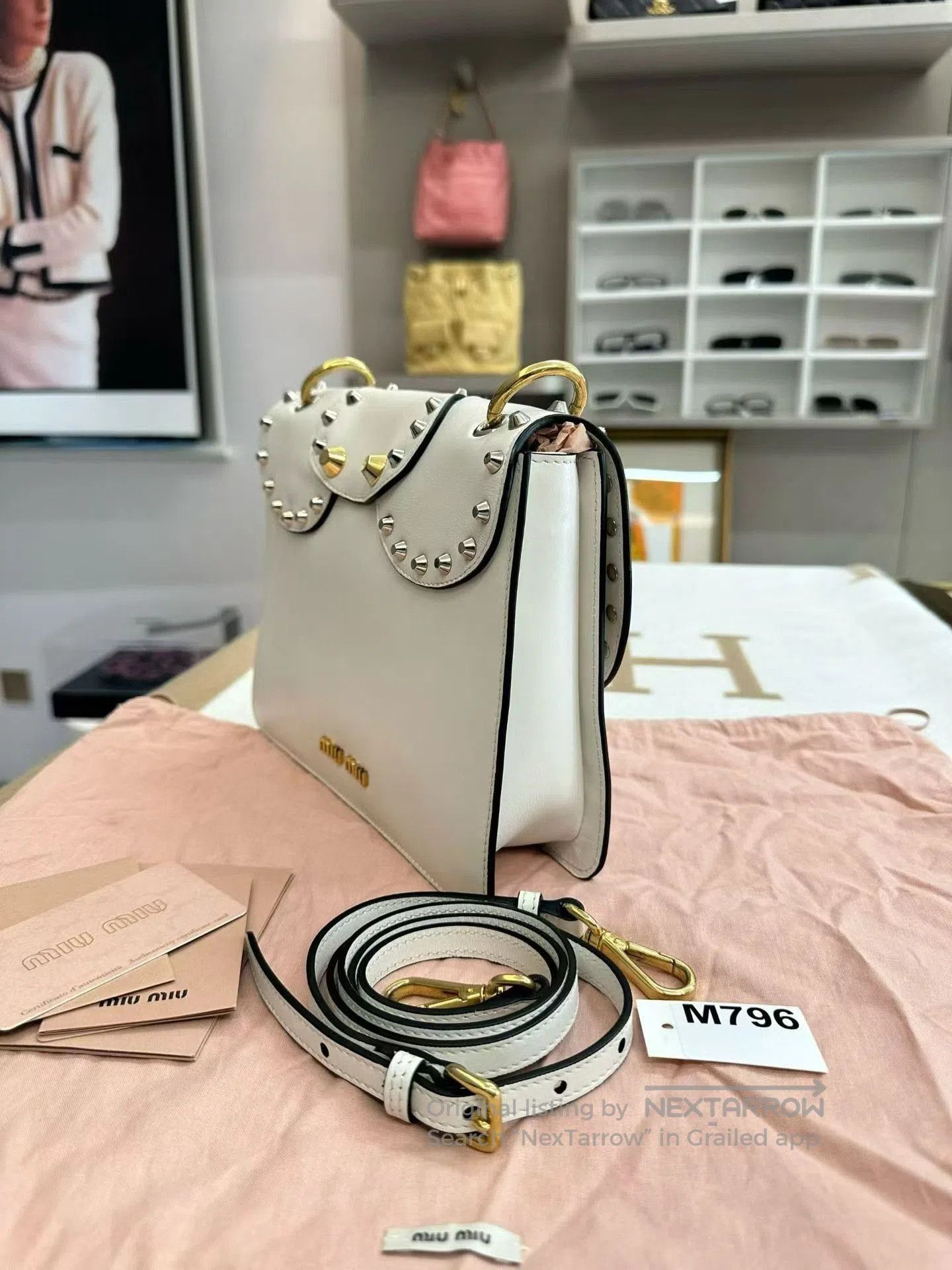 Miu Miu Miumiu Studded White Leather Handbag. Size ONE SIZE - 5 Thumbnail
