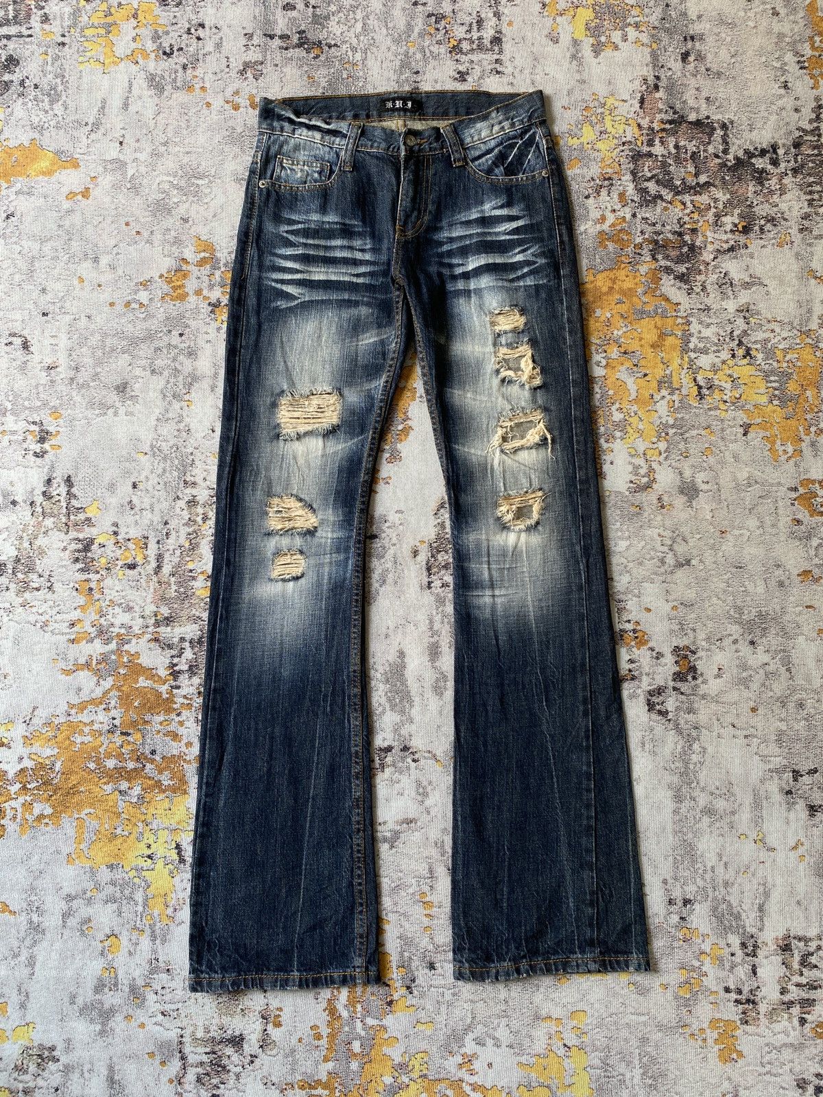 Tornado Mart KUI Claws Mark Honeycomb Distressed Flare Jeans Size US 30 / EU 46 - 1 Thumbnail