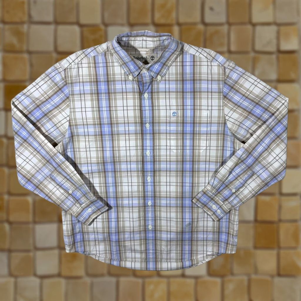 Timberland Timberland Button-Up Shirt Mens XL L Blue Beige White Check Cotton Long Sleeve Shirt Size US L / EU 52-54 / 3 - 1 Thumbnail