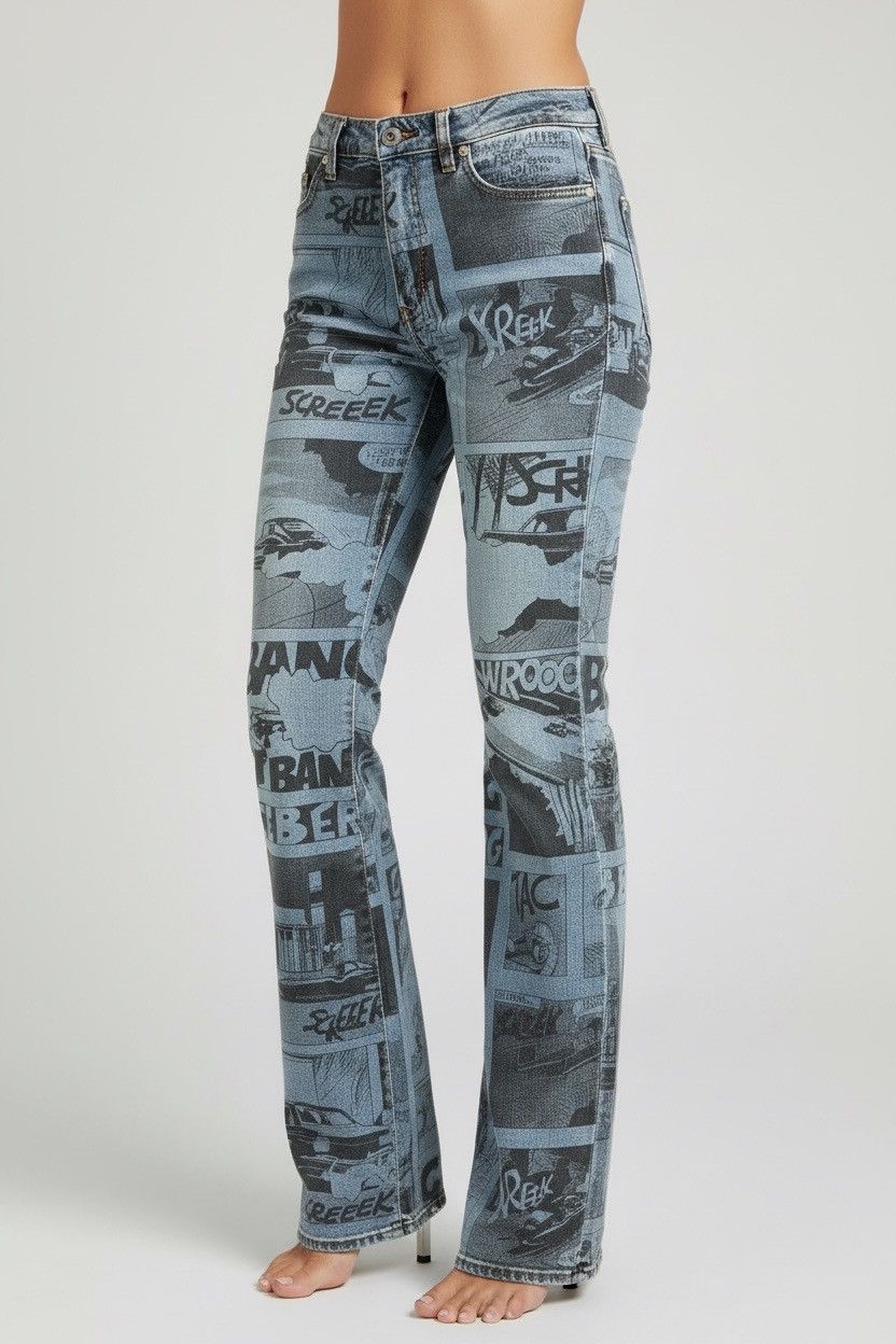 Iceberg Deadstock 90s Iceberg old school Jeans Comic Strip Print - Size 27" / US 4 / IT 40 - 1 Thumbnail