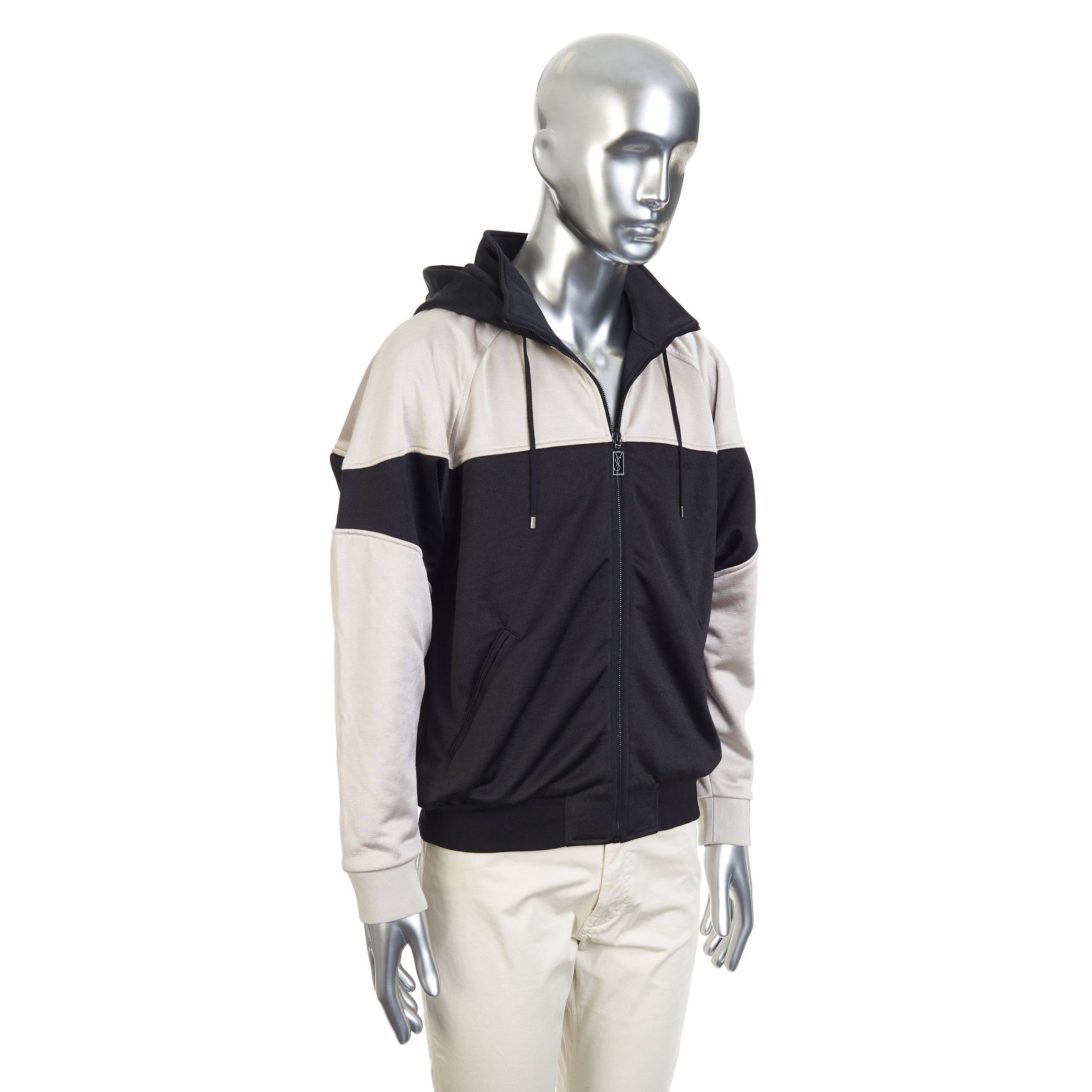 Saint Laurent Paris Zip-Up Hoodie In Black & Pearl Technical Cotton Size US L / EU 52-54 / 3 - 9 Thumbnail
