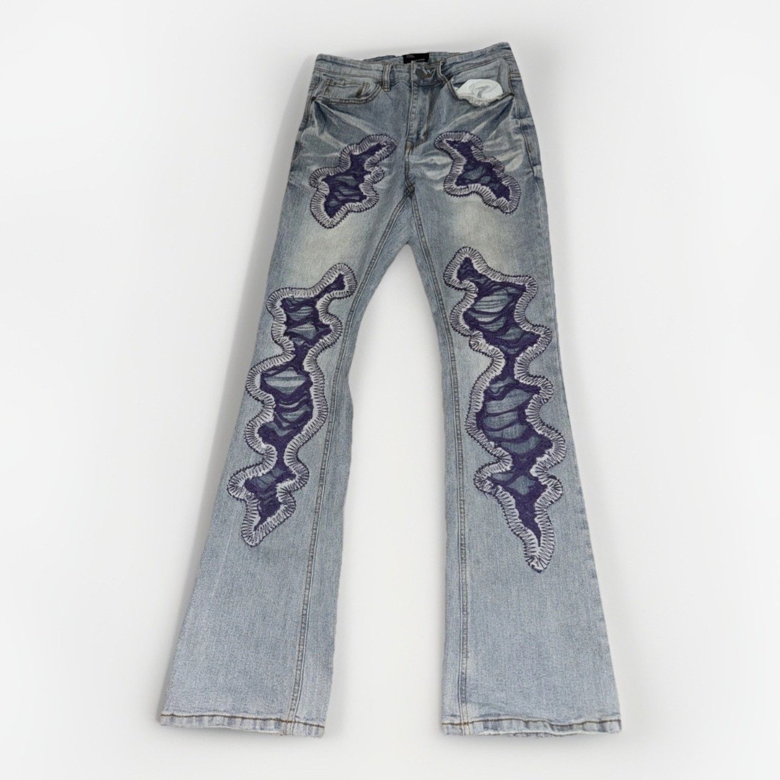 EPTM. EPTM Flared Denim Streetwear Embroidered Y2K Distressed Blue Size US 30 / EU 46 - 1 Thumbnail